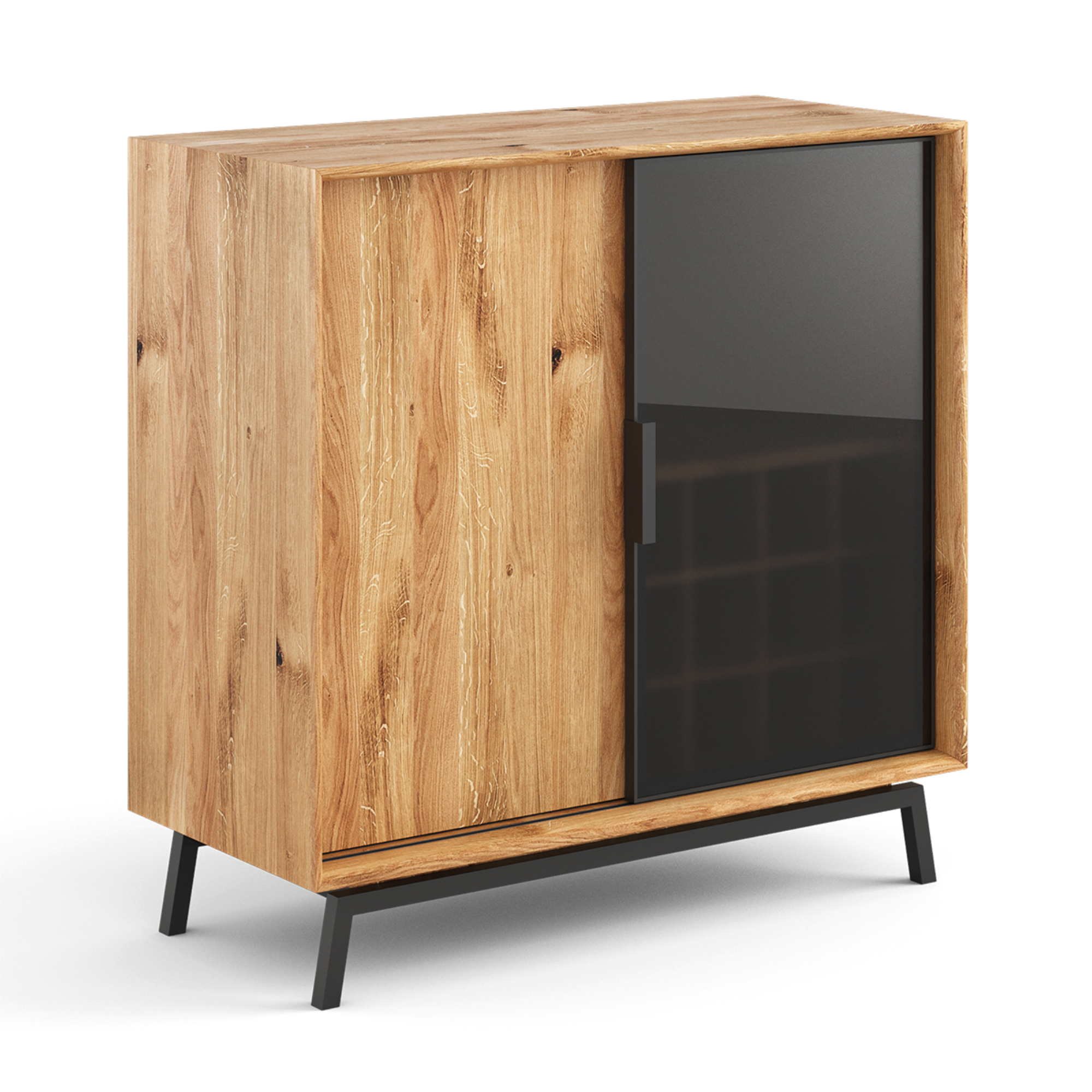 Komoda Modern Loft 101x45 cm s steklom, material: masivni hrast