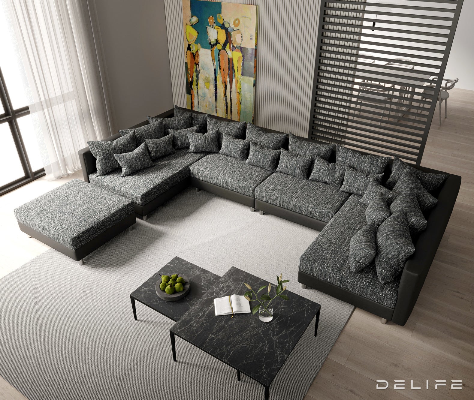 Kutna garnitura Clovis XL 400x185cm, Materijal: Strukturirana tkanina/Umjetna koža