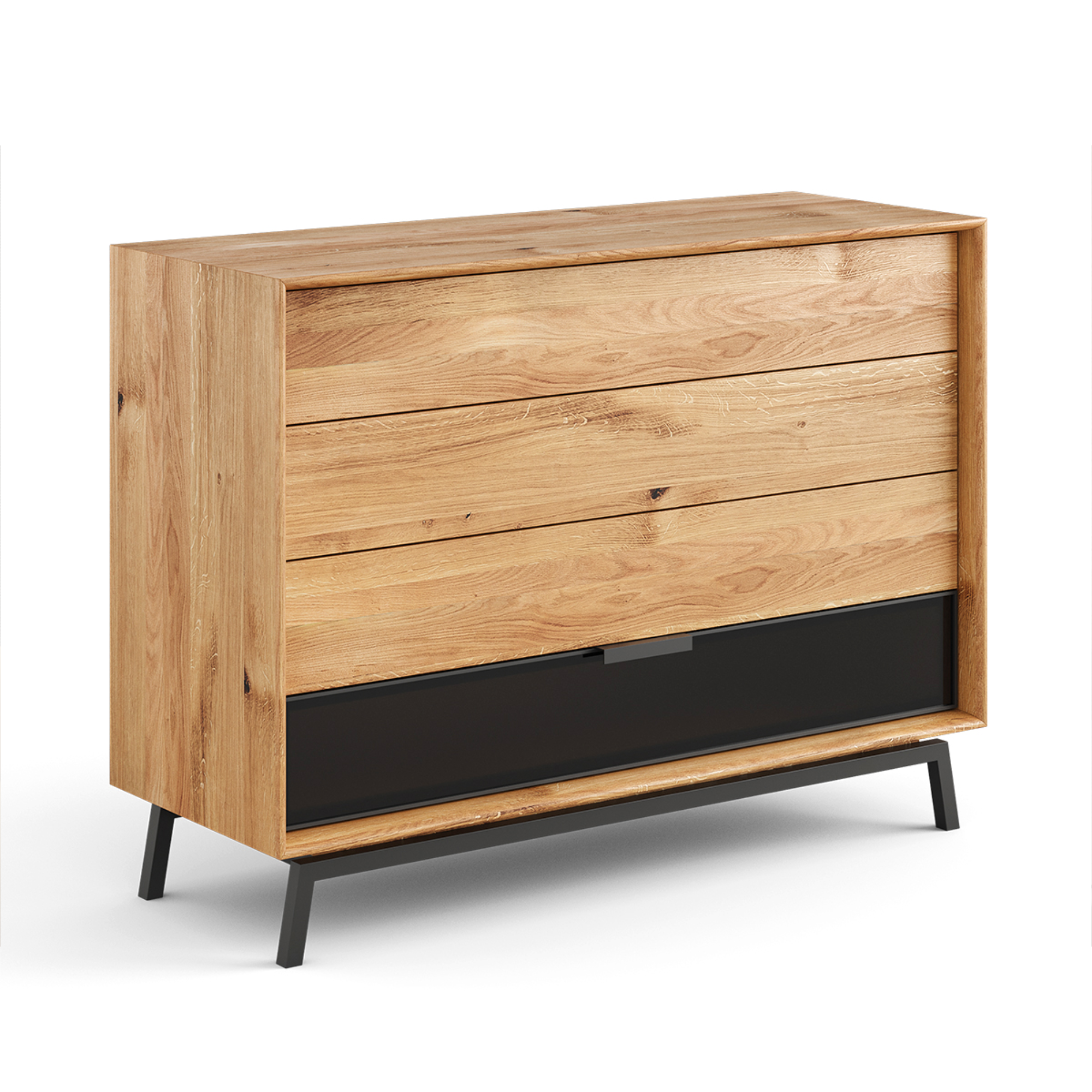 Komoda Modern Loft 120,50x45 cm s steklom, material: masivno hrastovo les