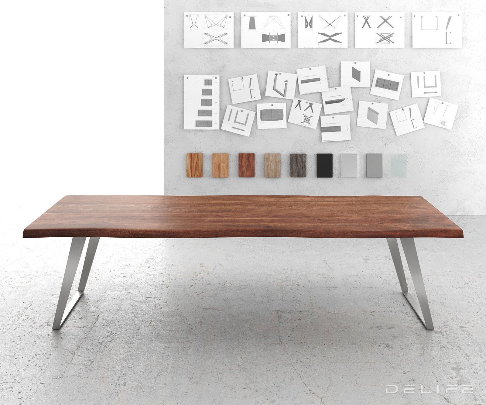 Jedilna miza z robom, Material: Akacija, Debelina deske: 5,5 cm