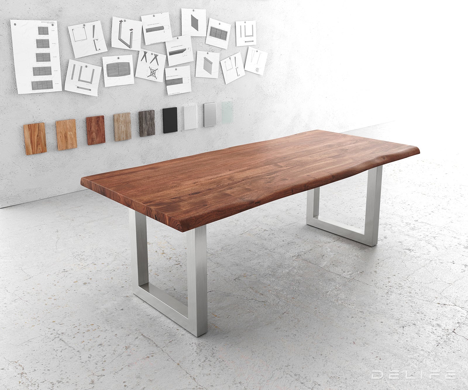 Jedilna miza z robom, Material: Akacija, Debelina deske: 5,5 cm