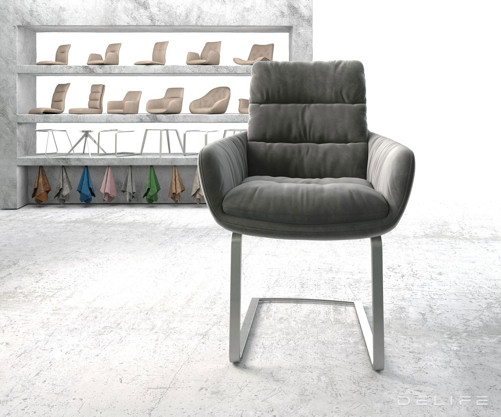 Jedilni stol z nasloni za roke Abelia, Material: Žamet