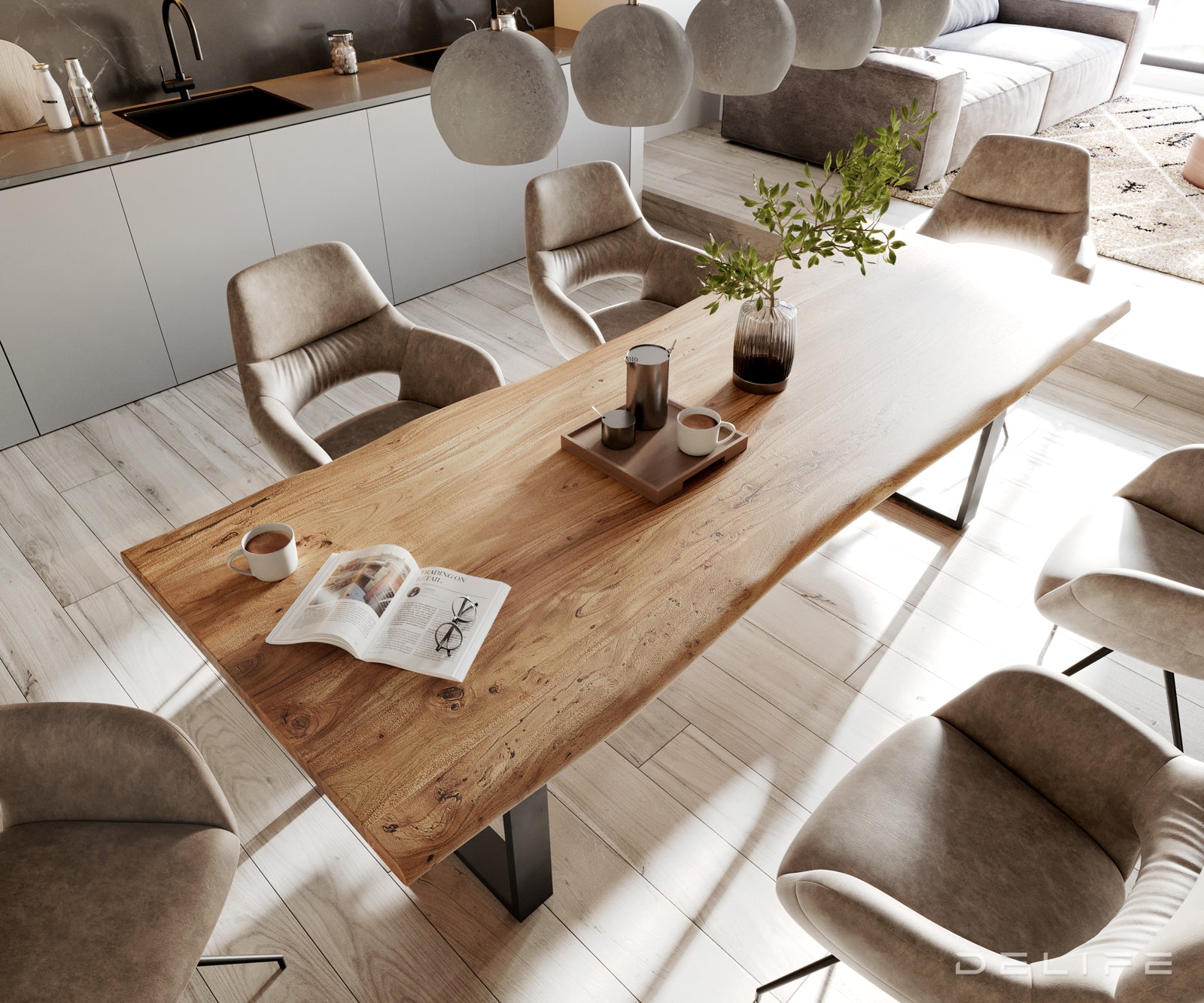 Rob jedilne mize, Material: Akacija, Debelina mizne plošče: 3,5 cm