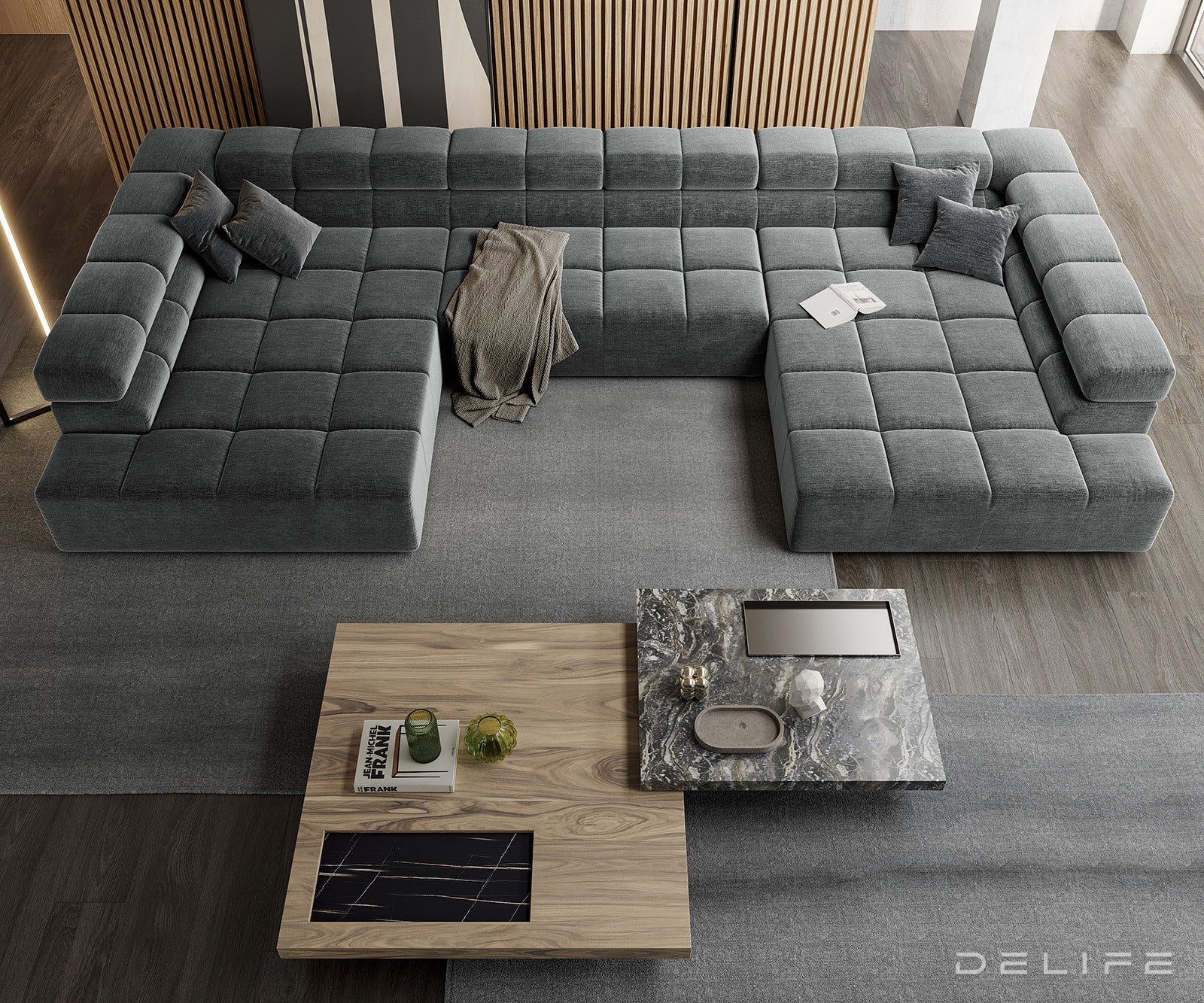 Kotna sedežna garnitura Phia 433x220cm, Material: Velur