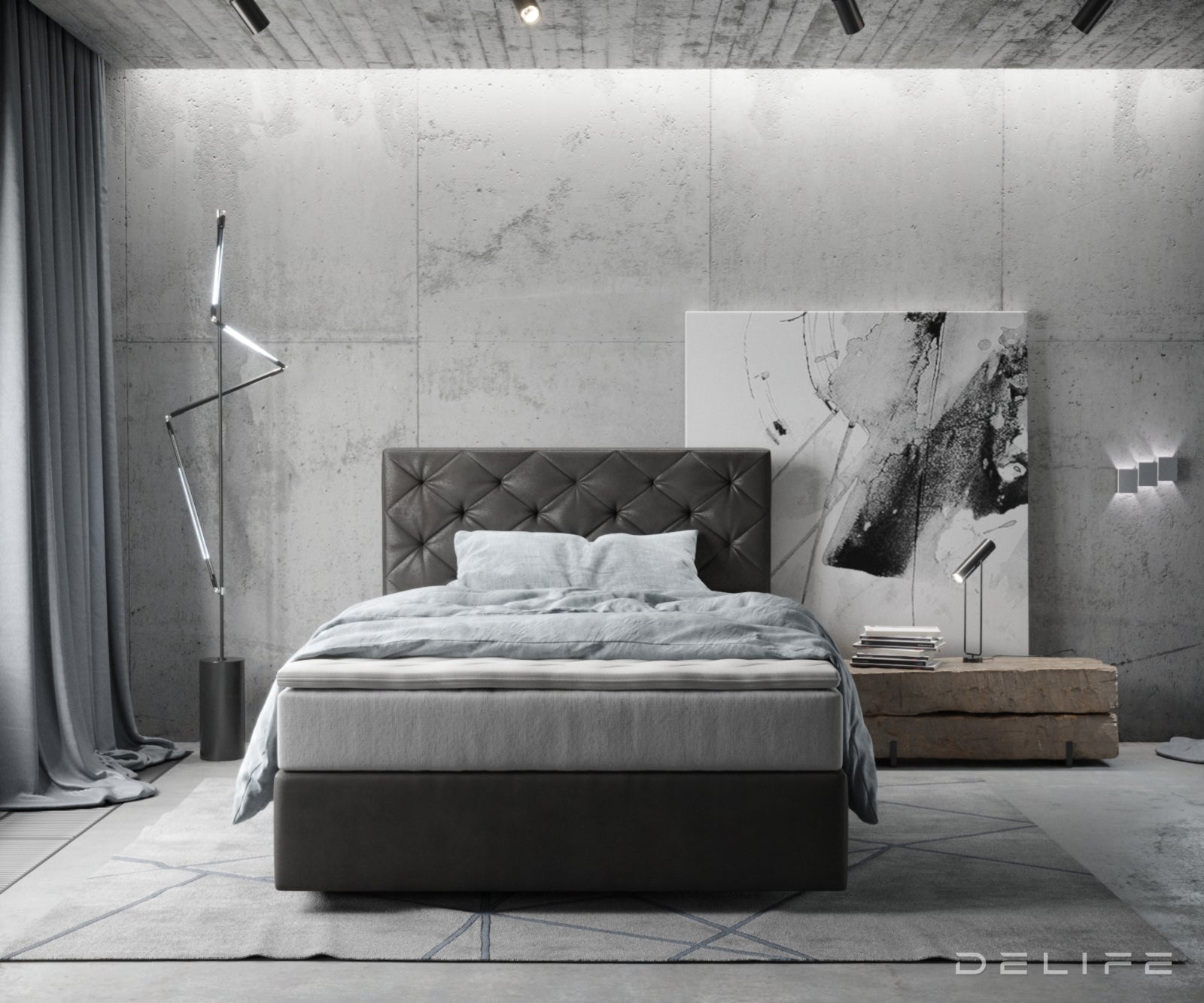 Postelja Dream-Great z vzmetnico in nadvložkom - Chesterfield prešita - Mikrofibra