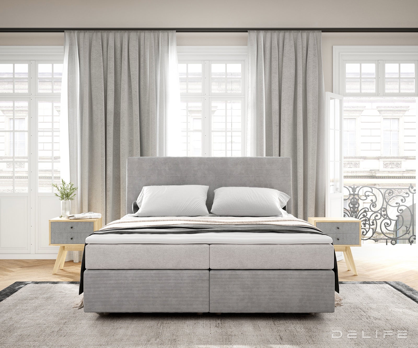 Postelja Dream-Well z vzmetnico in nadvložkom - Rebrasta tkanina