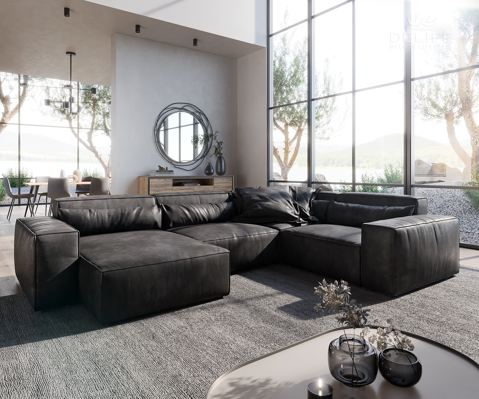 Velika kotna sedežna garnitura Sirpio L 330x230cm, Material: Umetno usnje