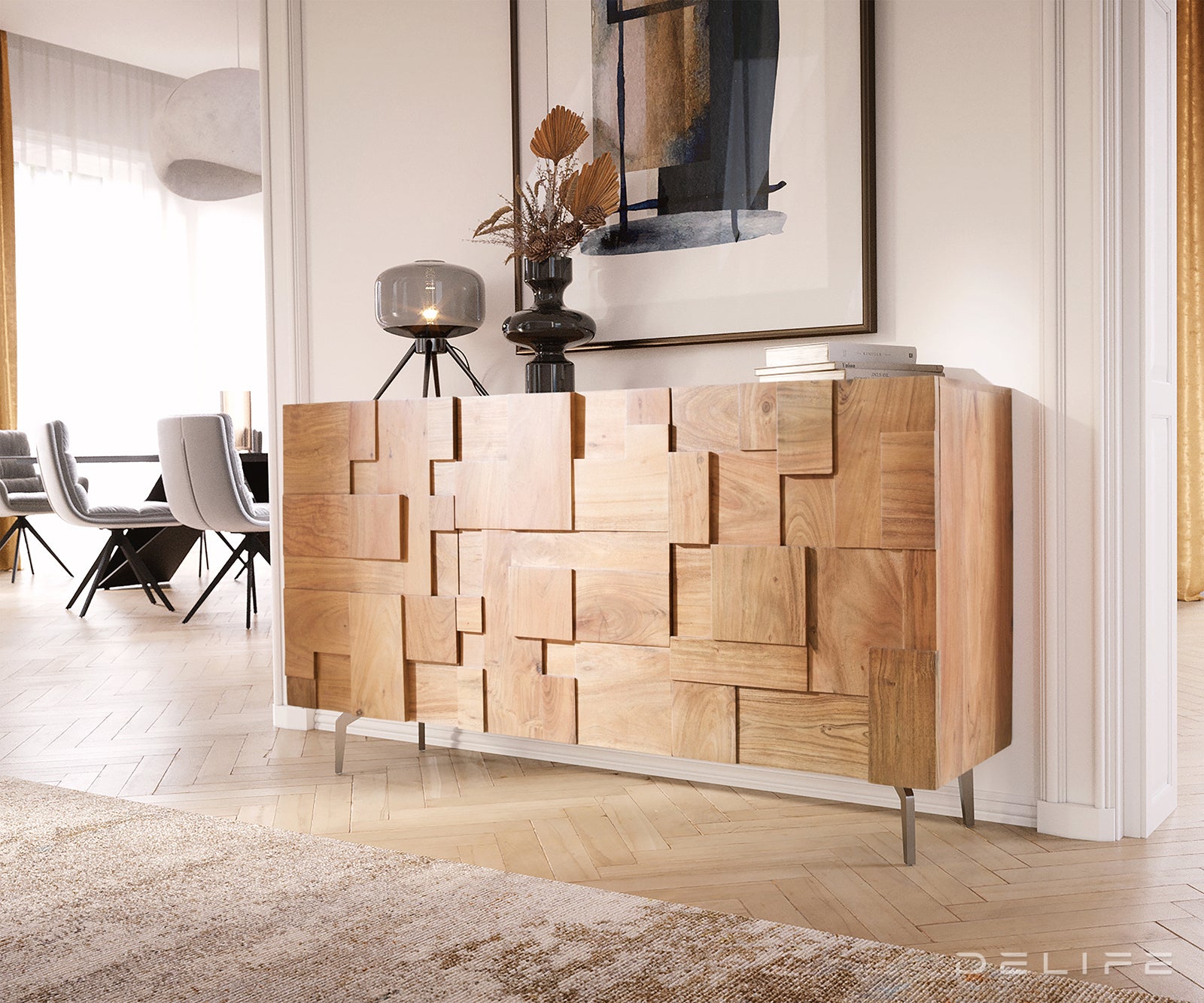 Predalnik s sestavljanko 145x40cm, Material: Akacija