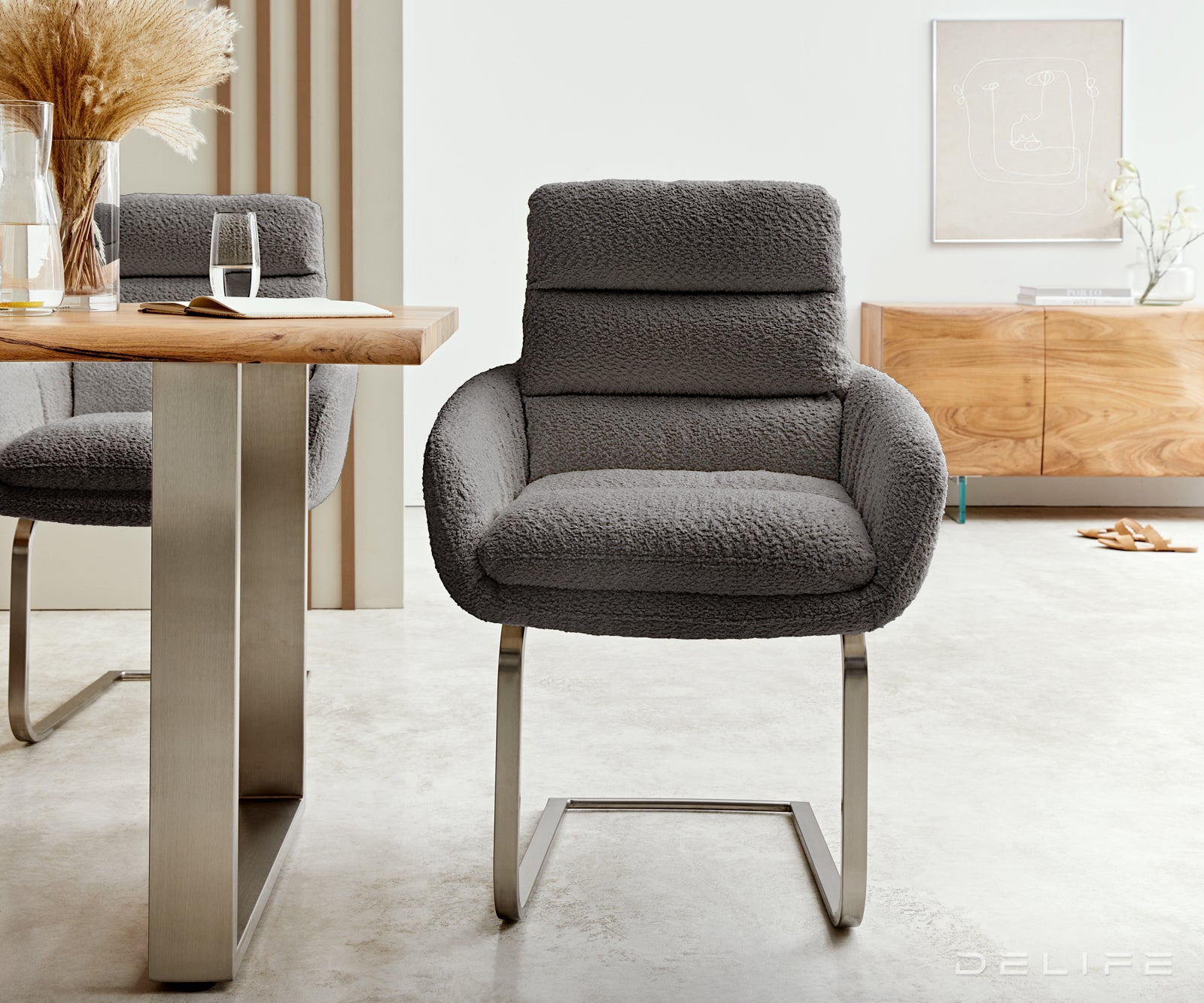 Jedilni stol Abelia z nasloni za roke, Material: Bukle