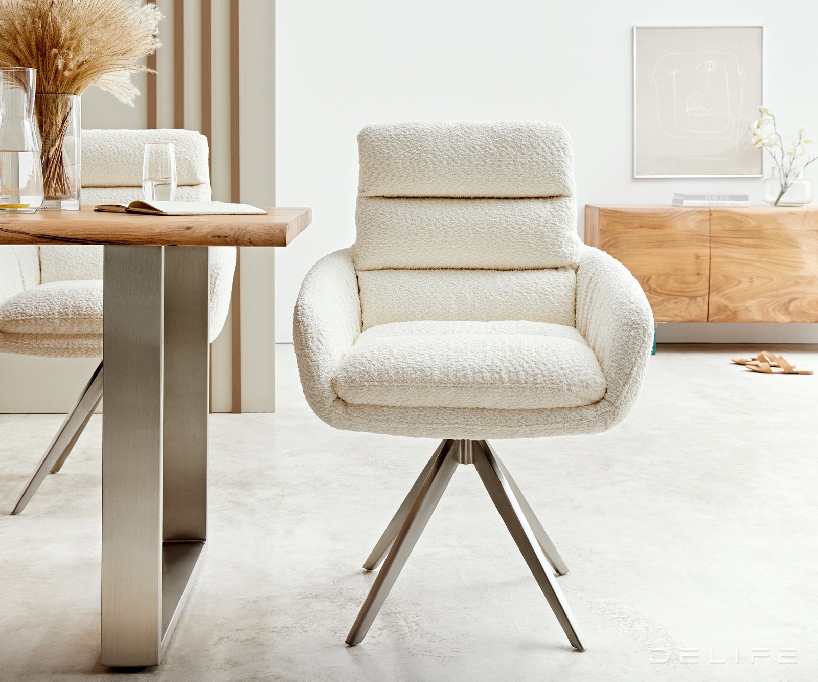 Jedilni stol Abelia z nasloni za roke, Material: Bukle