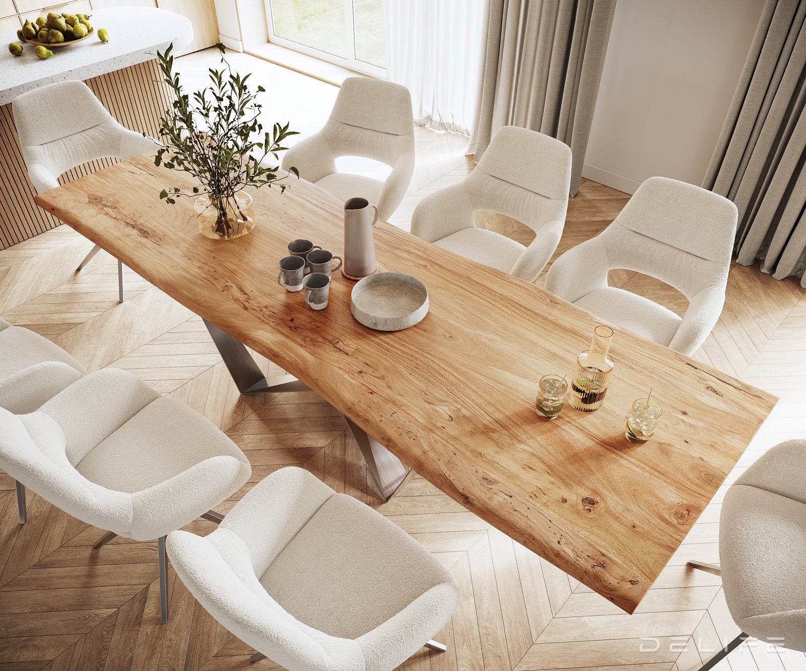 Rob jedilne mize, Material: Akacija, Debelina mizne plošče: 5,5 cm