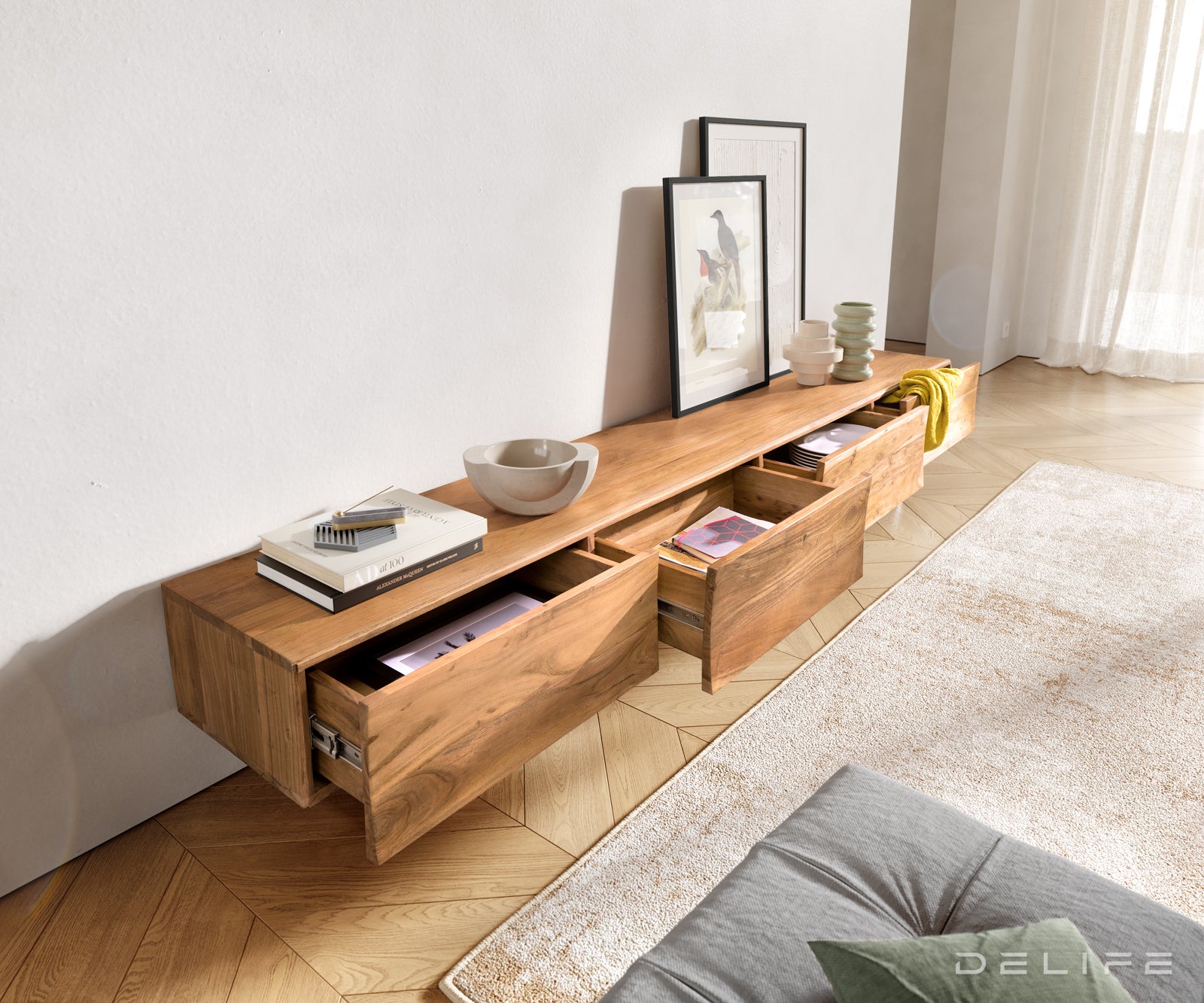 Komoda Wyatt 220x40cm, Material: Akacija