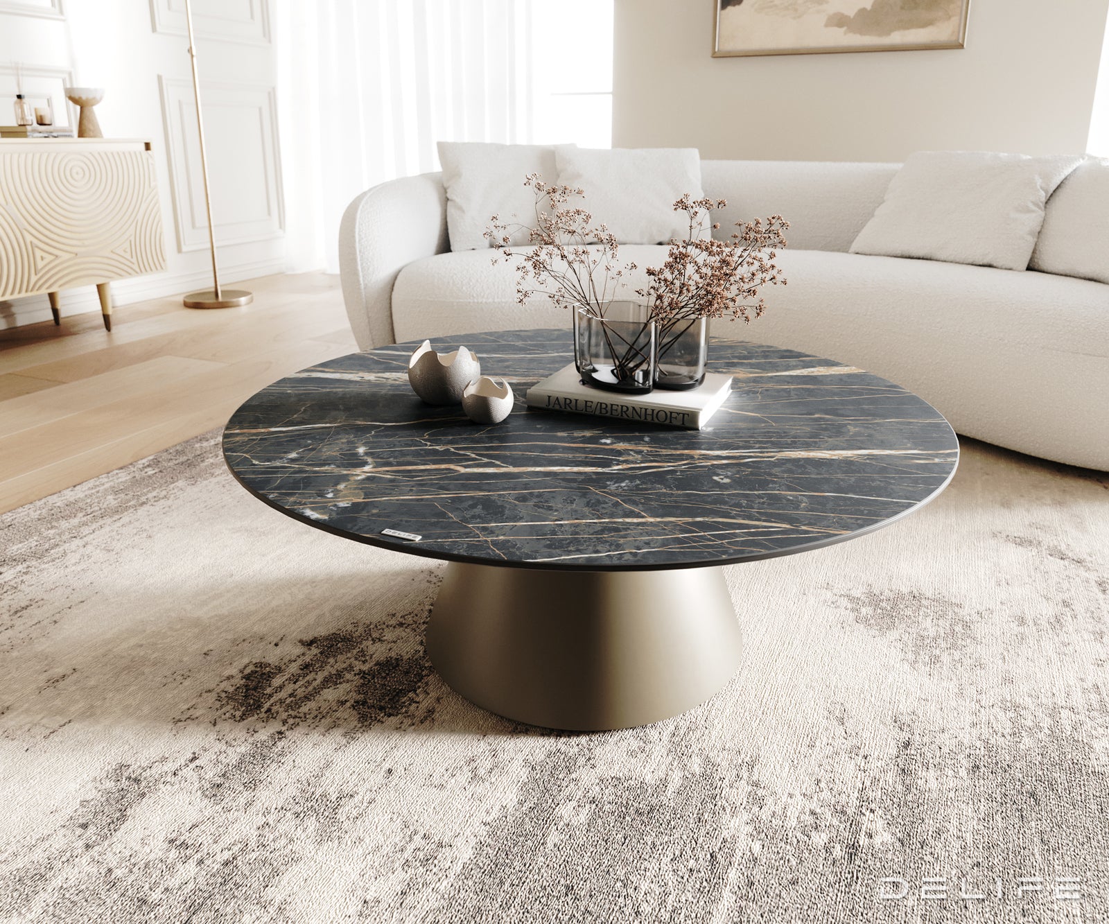 Klubska mizica Borna 100x100cm, Material: Keramika Laminam Noir Desir