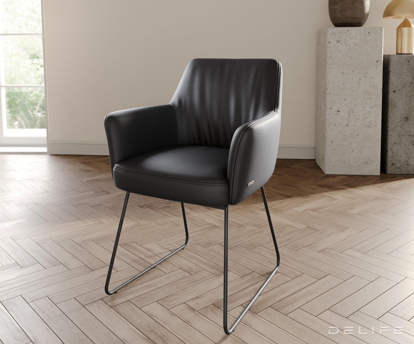 Jedilni stol z naslonjalom za roke Xana, Material: usnje