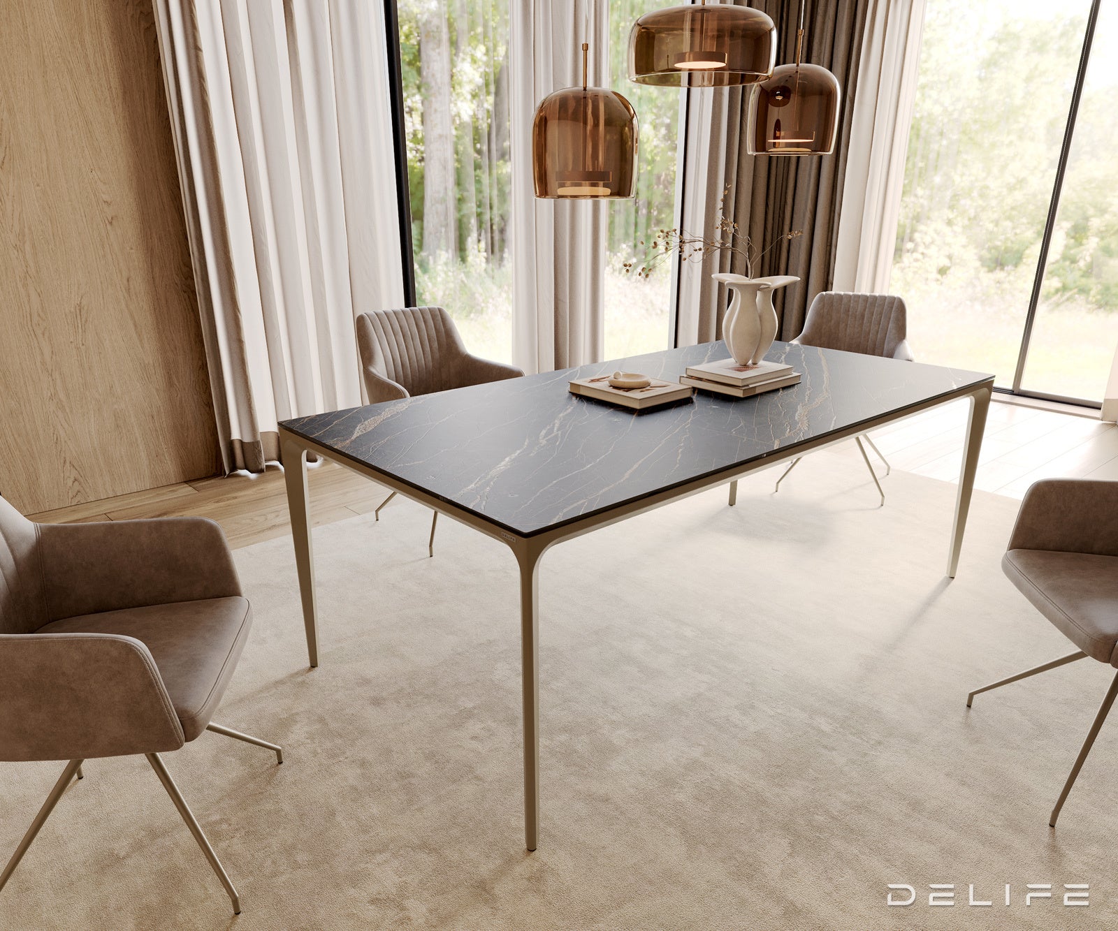 Jedilna miza z robom 200x100cm, Material: Laminam keramika