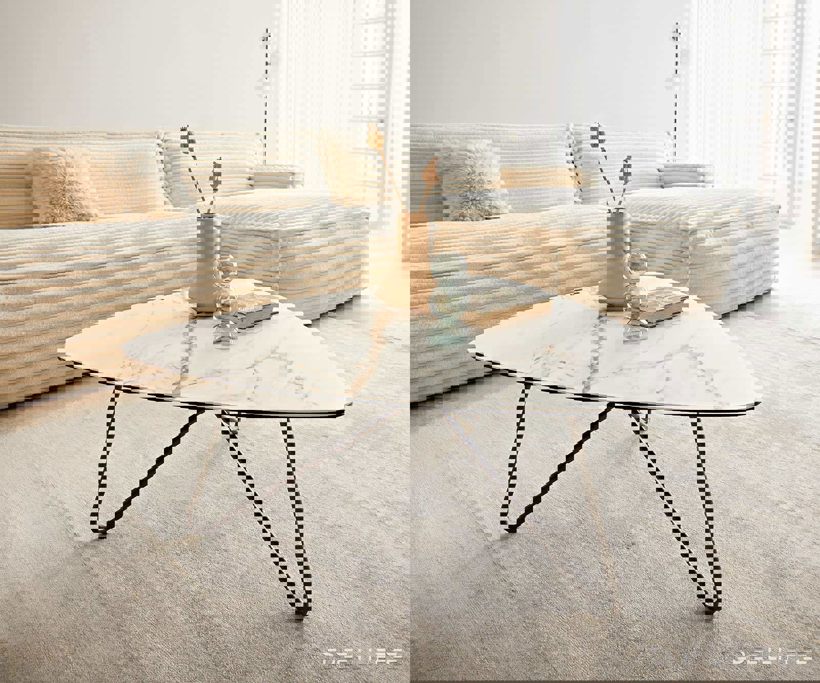 Klubska mizica Ekrem 88x85cm, Material: keramika Calacatta