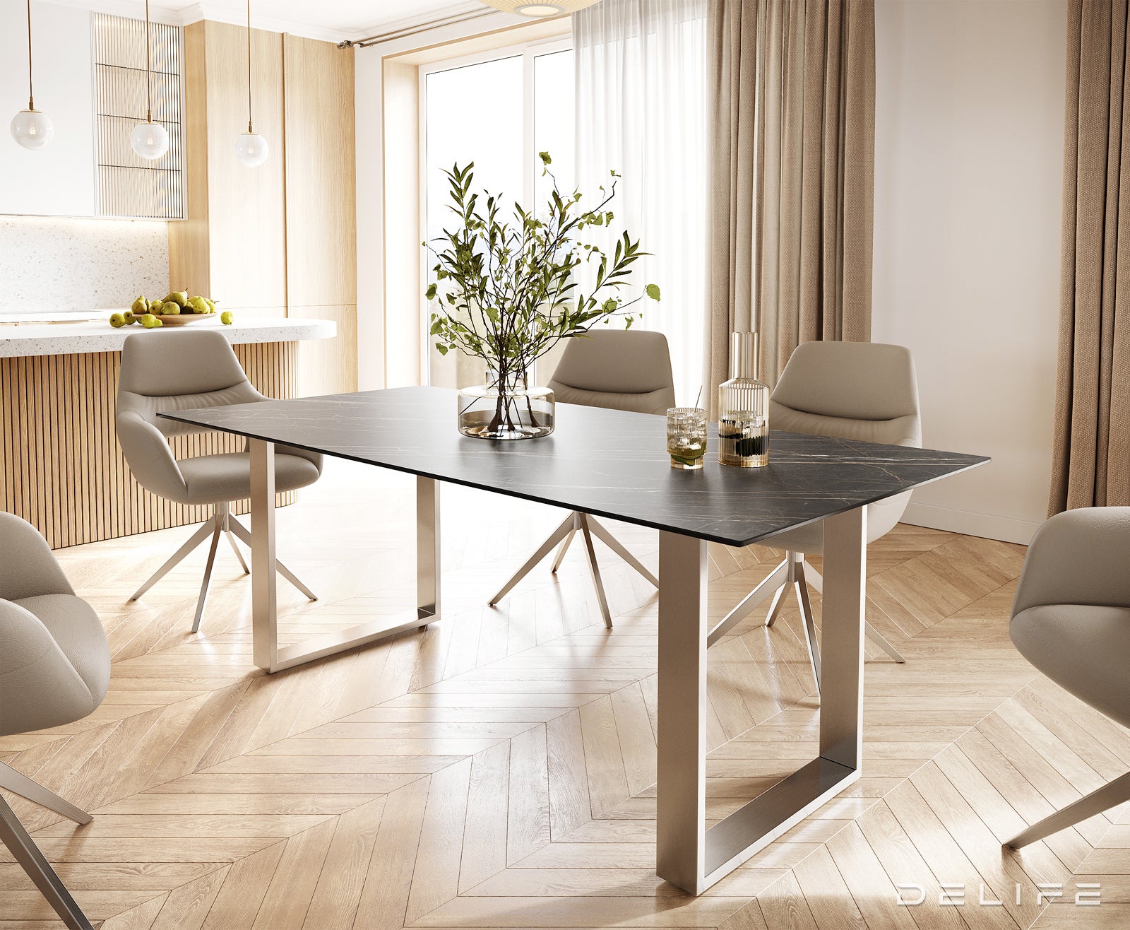 Jedilna miza Edge 200x100, Material: Keramika Laminam Noir Desir