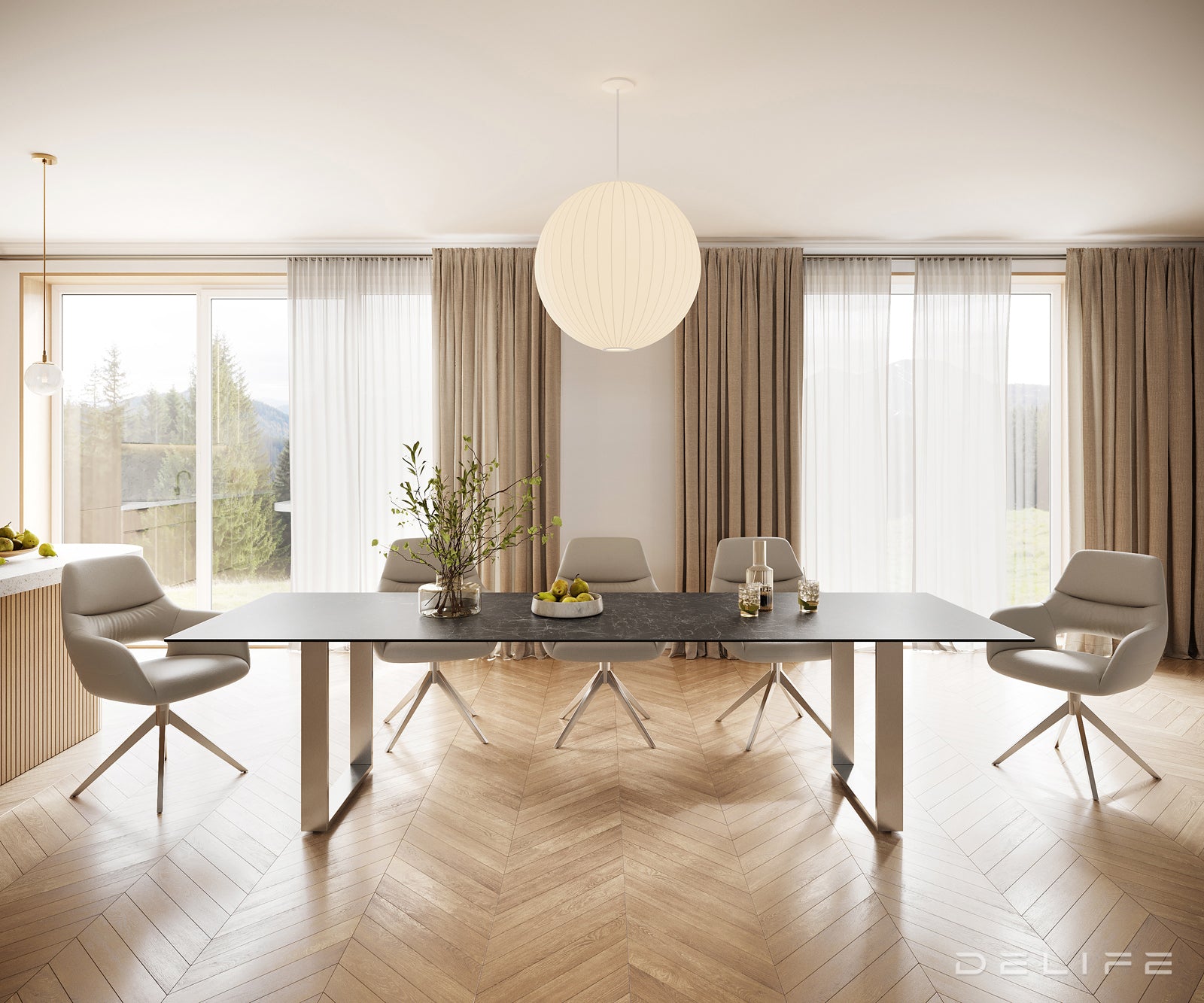 Jedilna miza z robom 300x100cm, Material: Keramika Laminam Nero Greco