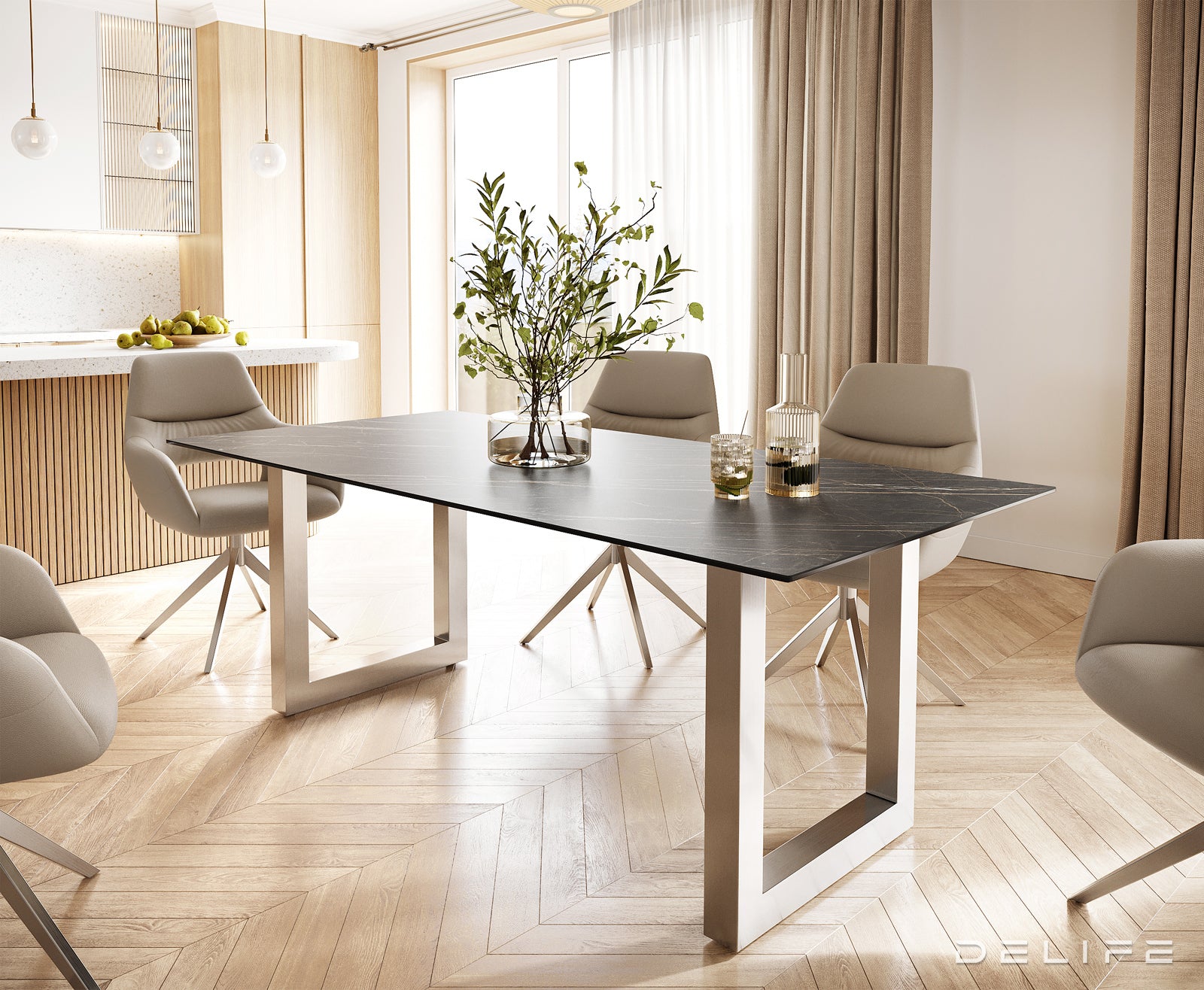 Jedilna miza Edge 200x100, Material: Keramika Laminam Noir Desir