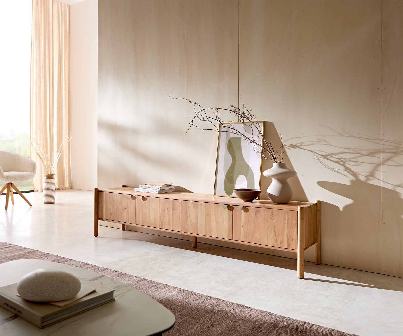 TV stojalo Caius 200 cm, material: akacija