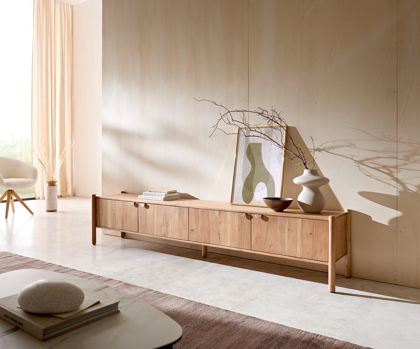 TV stojalo Caius 220 cm, material: akacija