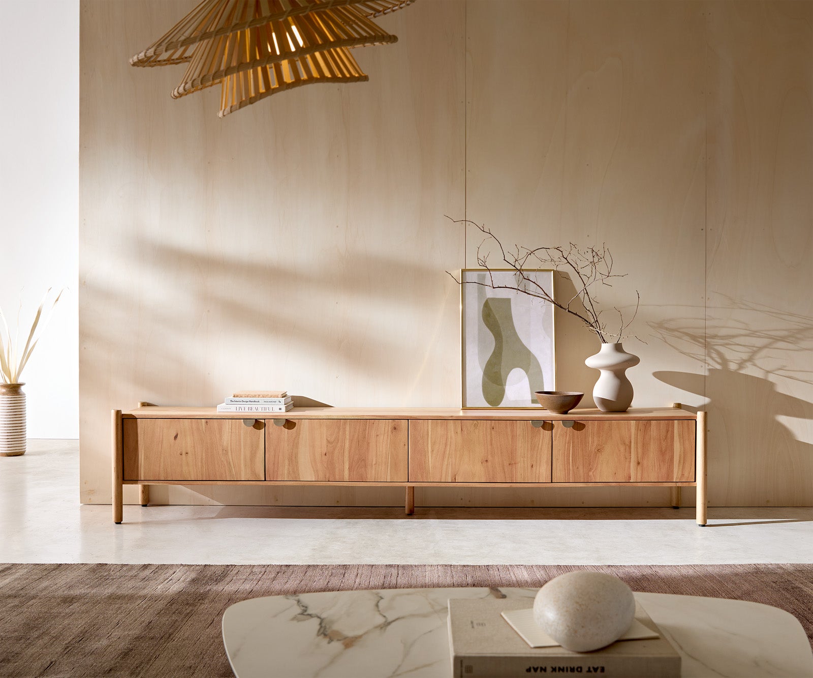 TV stojalo Caius 240 cm, material: akacija