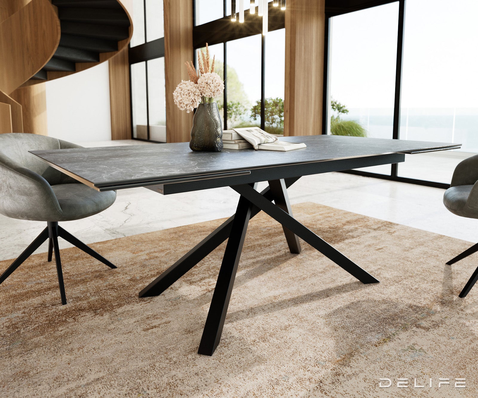 Jedilna miza Edge, 200/300x100, Material: Keramika Laminam Nero Greco