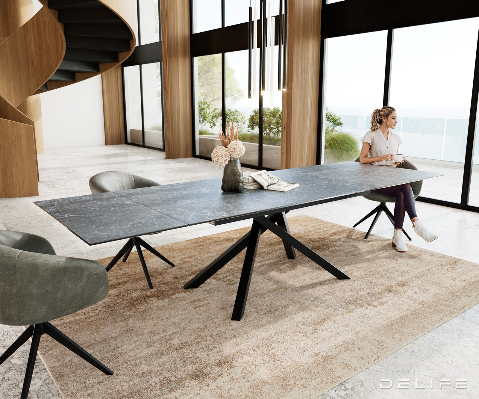 Jedilna miza Edge, 200/300x100, Material: Keramika Laminam Nero Greco