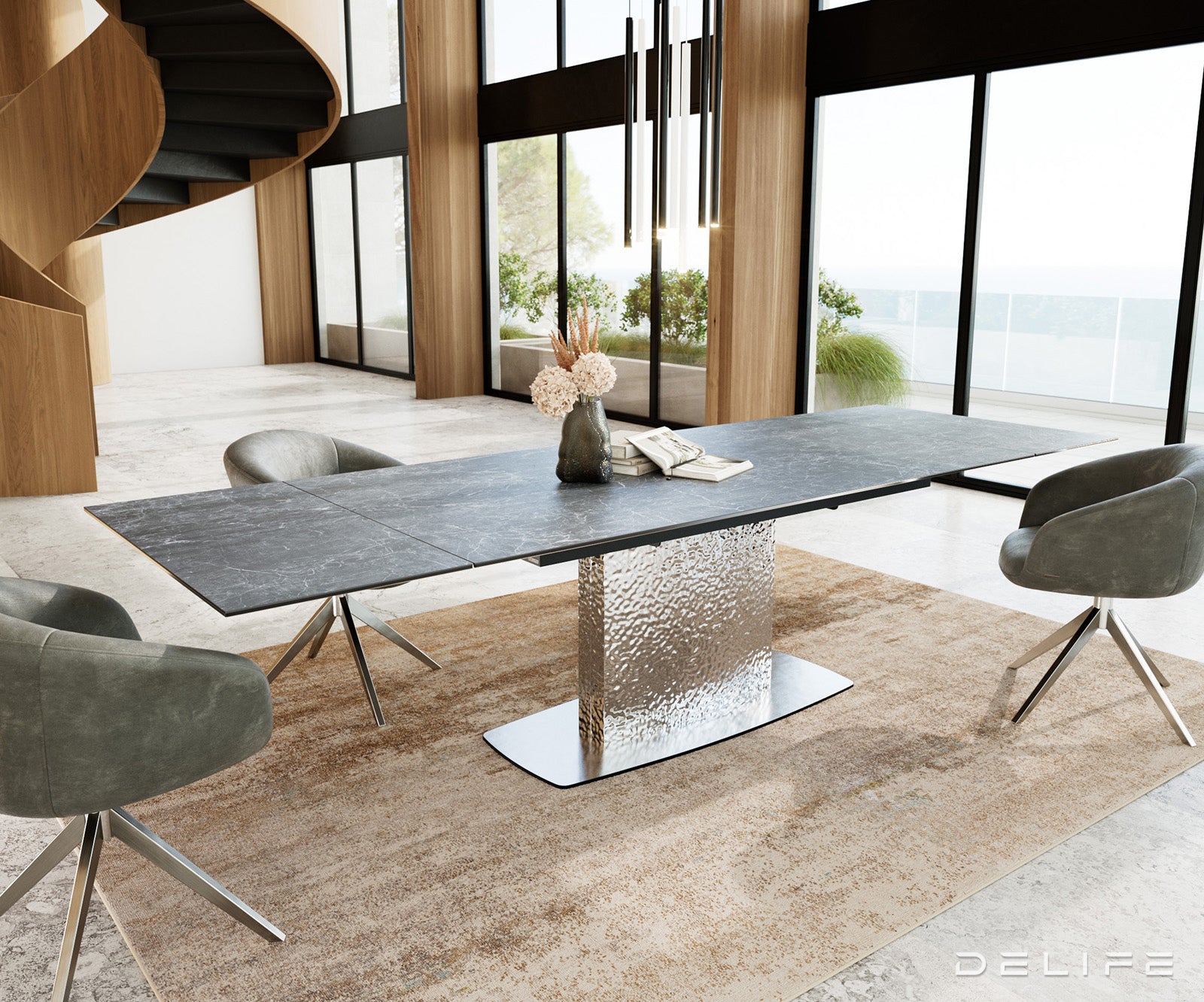 Jedilna miza Edge, 200/300x100, Material: Keramika Laminam Nero Greco