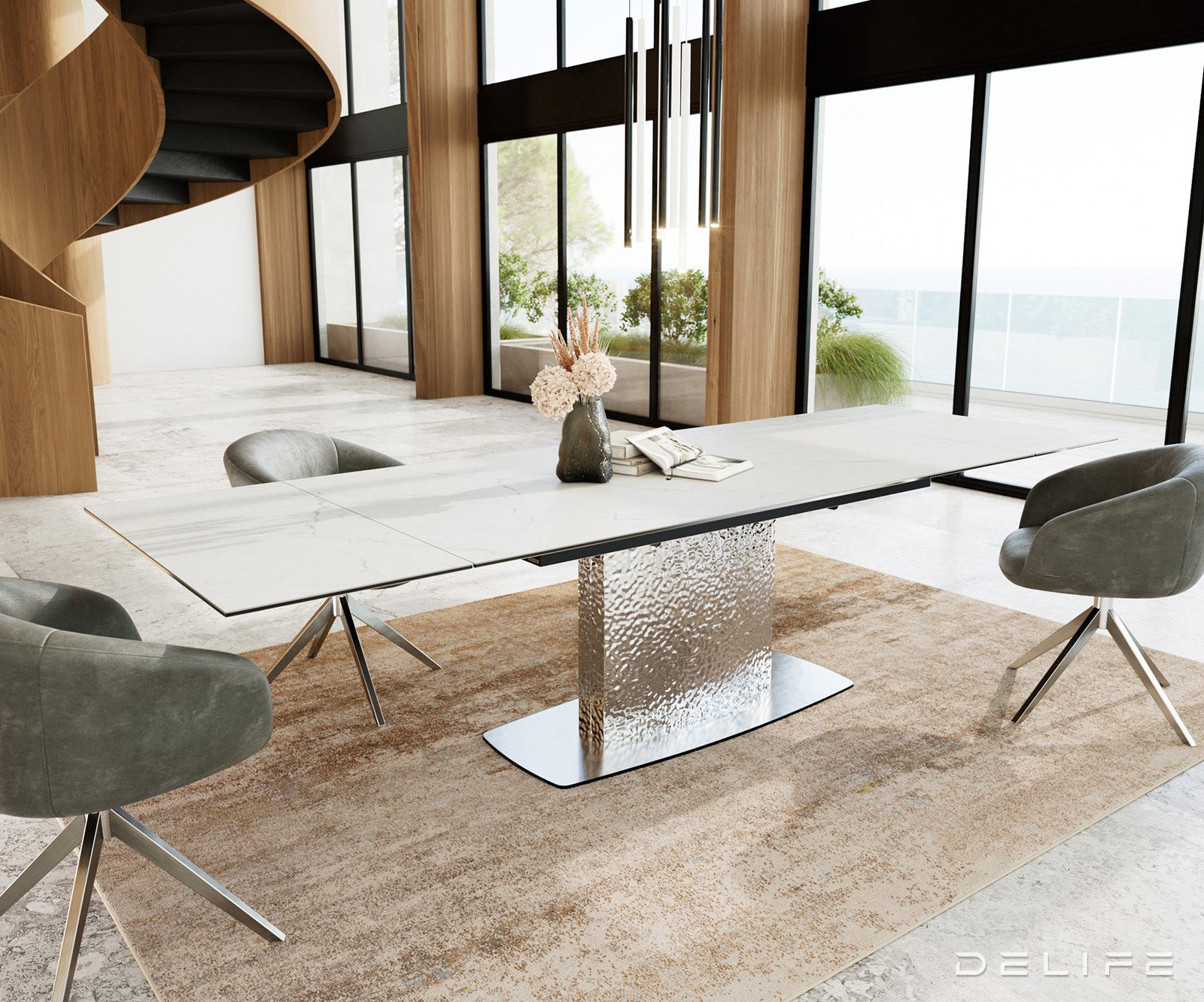 Jedilna miza Edge, 200/300x100, Material: Keramika Laminam Statuarietto