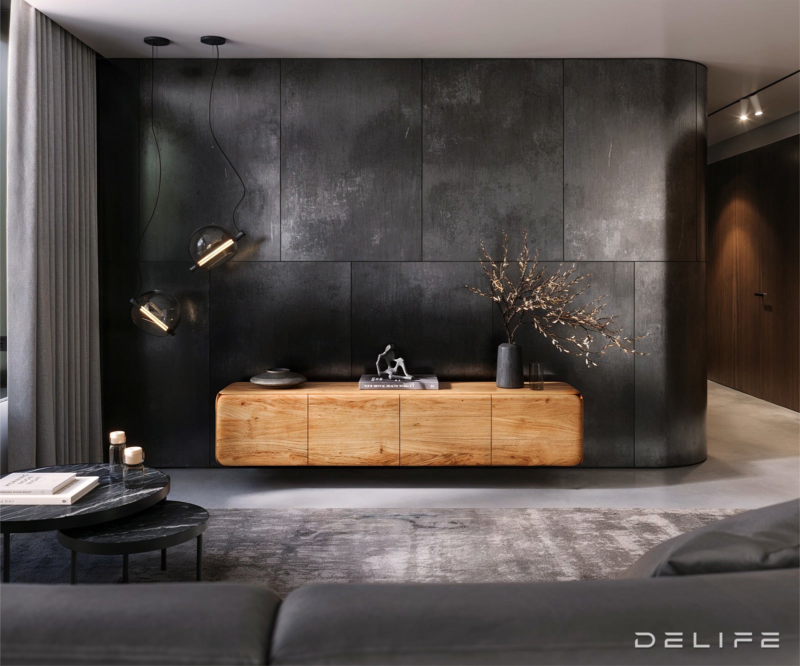 Viseča TV omarica Shavani 200x40cm, Material: akacija