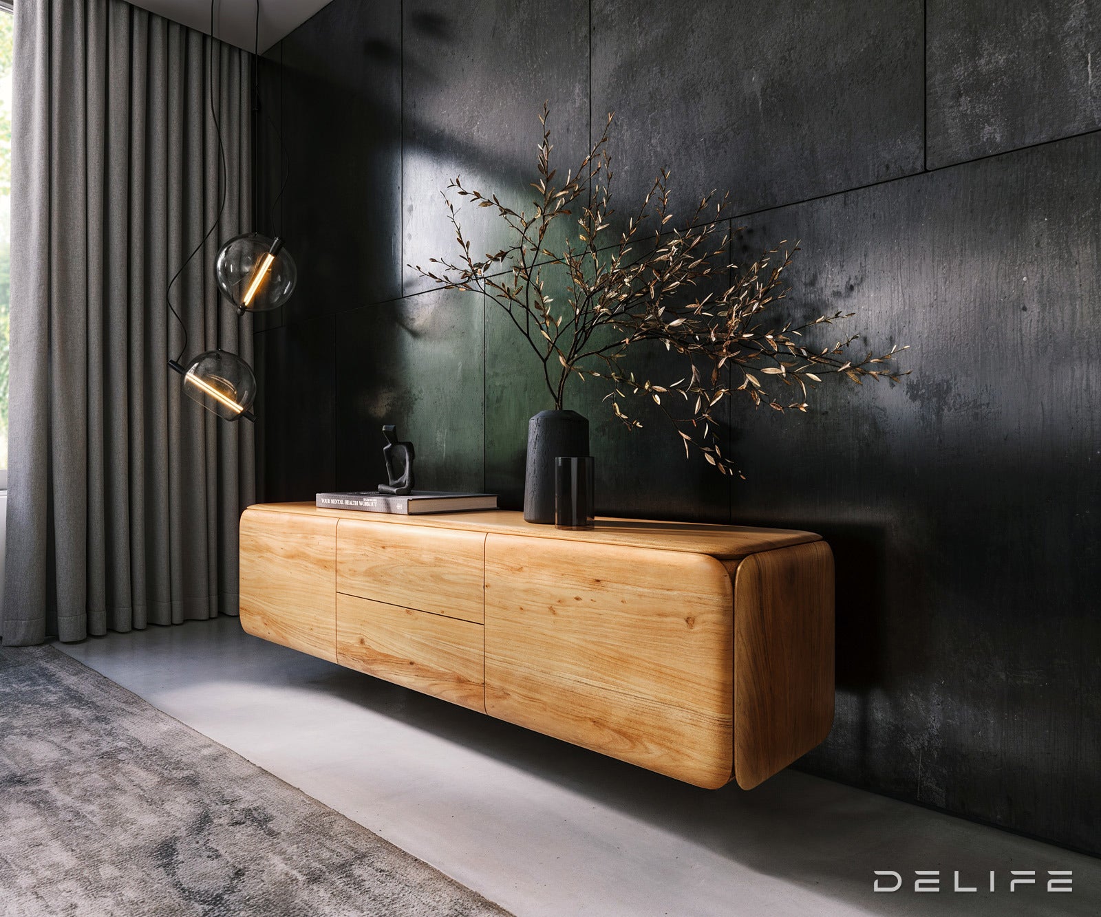 Viseča TV komoda Shavani 175x40cm, Material: akacija