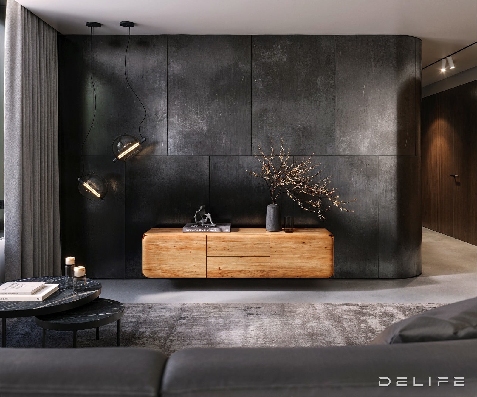 Viseča TV komoda Shavani 175x40cm, Material: akacija