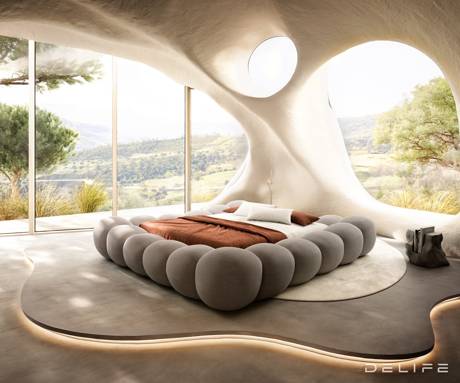 Posteljni okvir Perlla, material: strukturirana tkanina