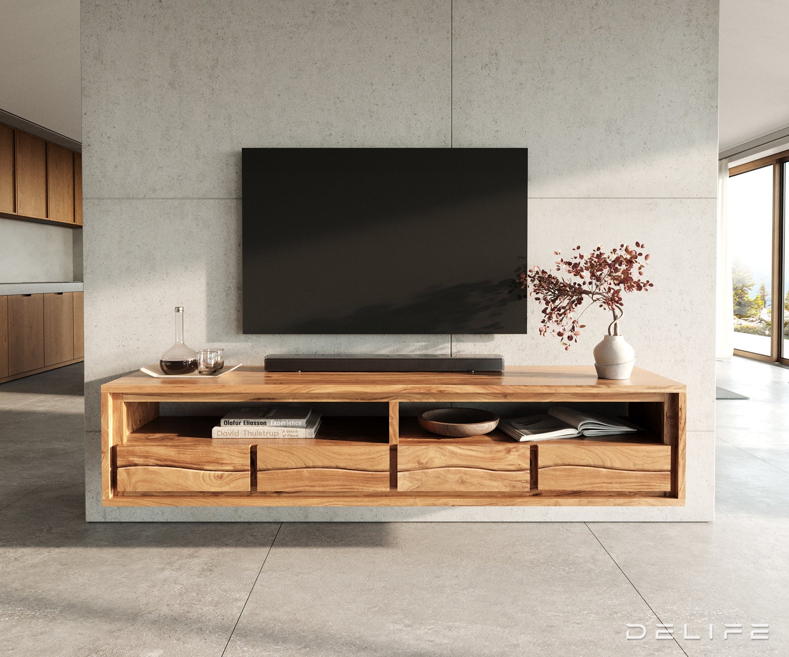 TV omarica Live-Edge 190 cm, Material: Akacija