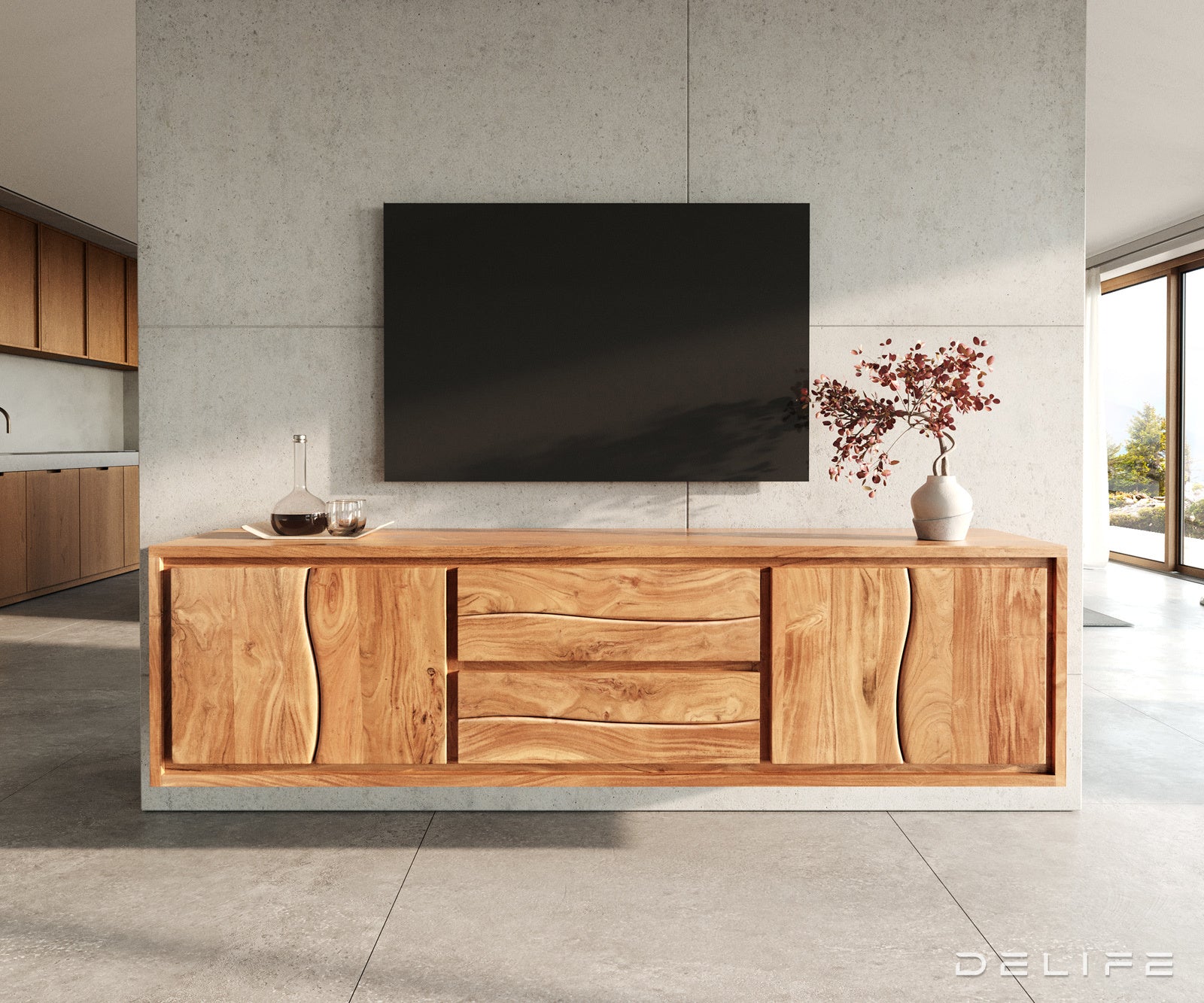 TV omarica Live-Edge 200 cm, Material: Akacija