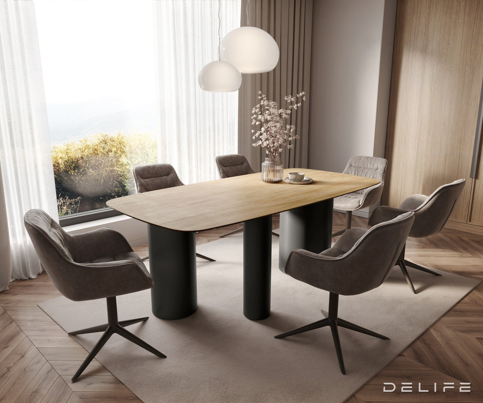 Jedilna miza z robom 200x100cm, Material: Laminam Sabbia Ceramics