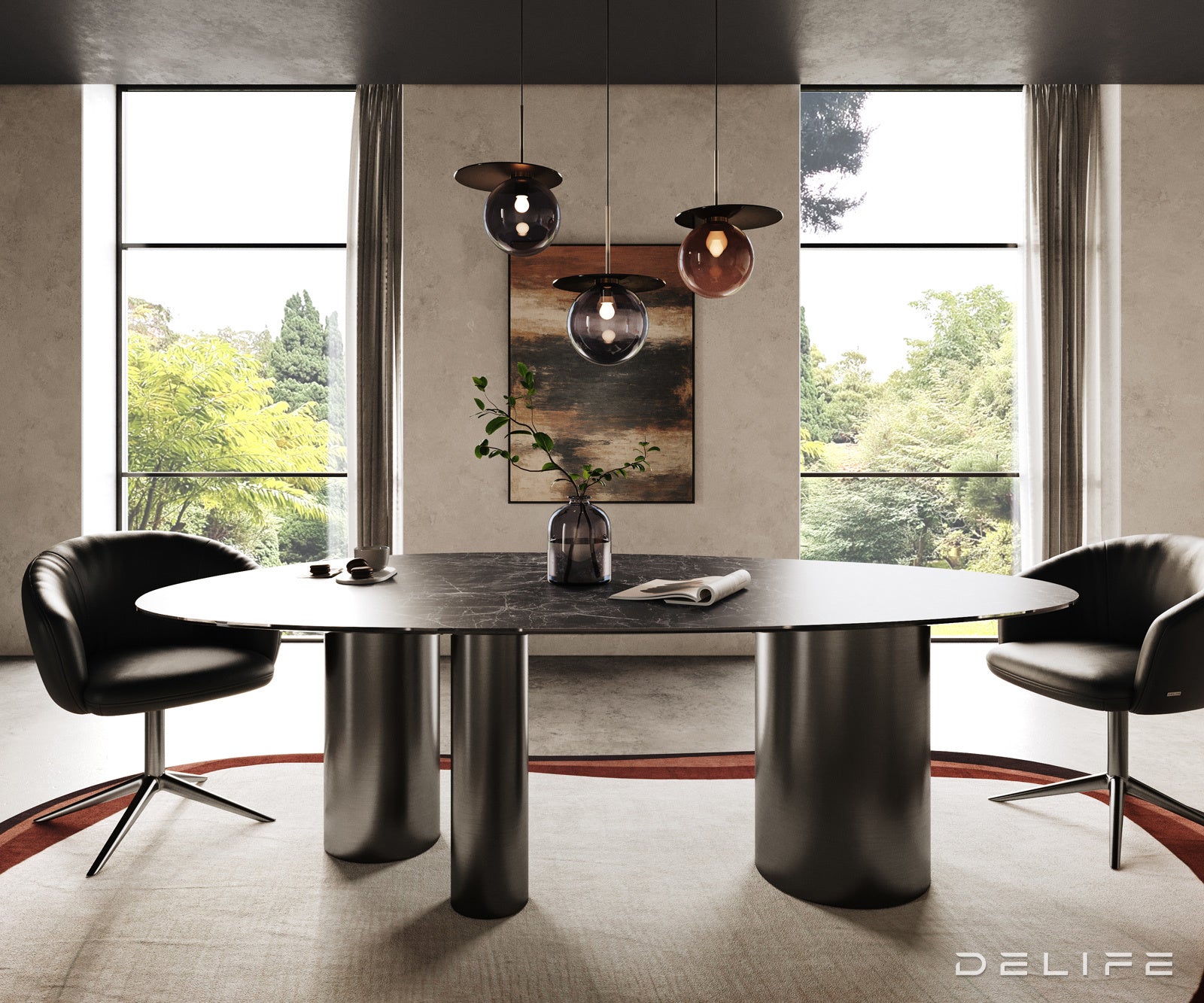 Jedilna miza z robom 220x120cm, Material: Keramika Laminam Nero Greco