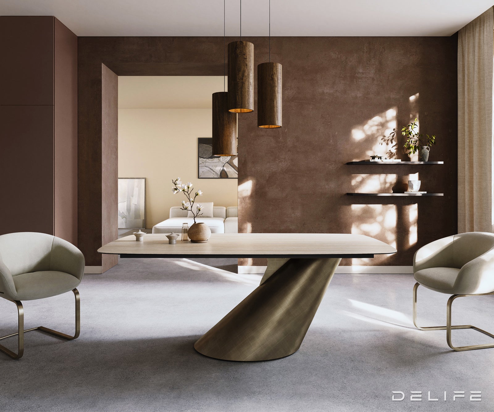 Jedilna miza Edge Boot 200x100 cm, material: keramika Travertino Bianco