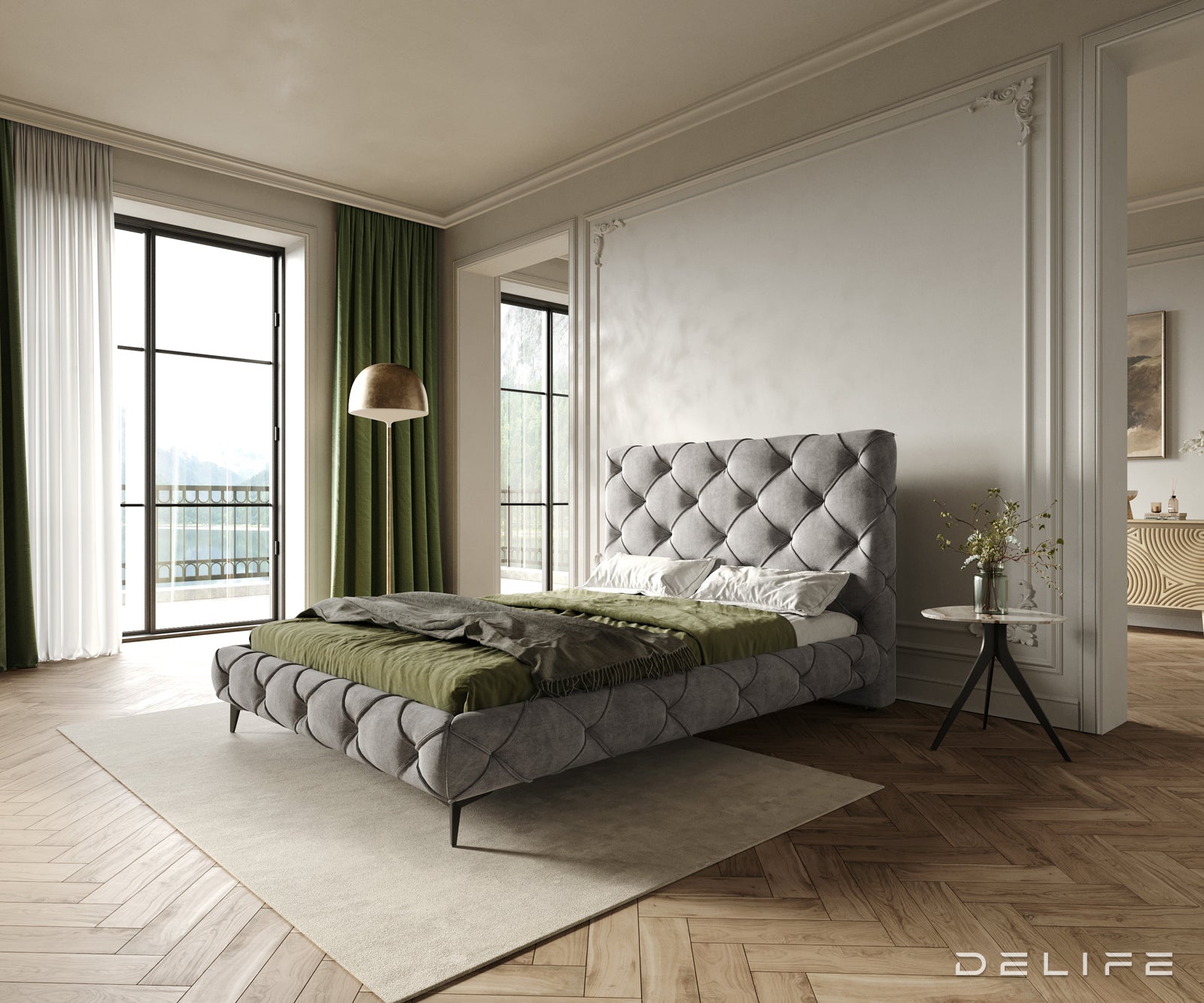 Posteljni okvir Nayara, material: mikrofibra