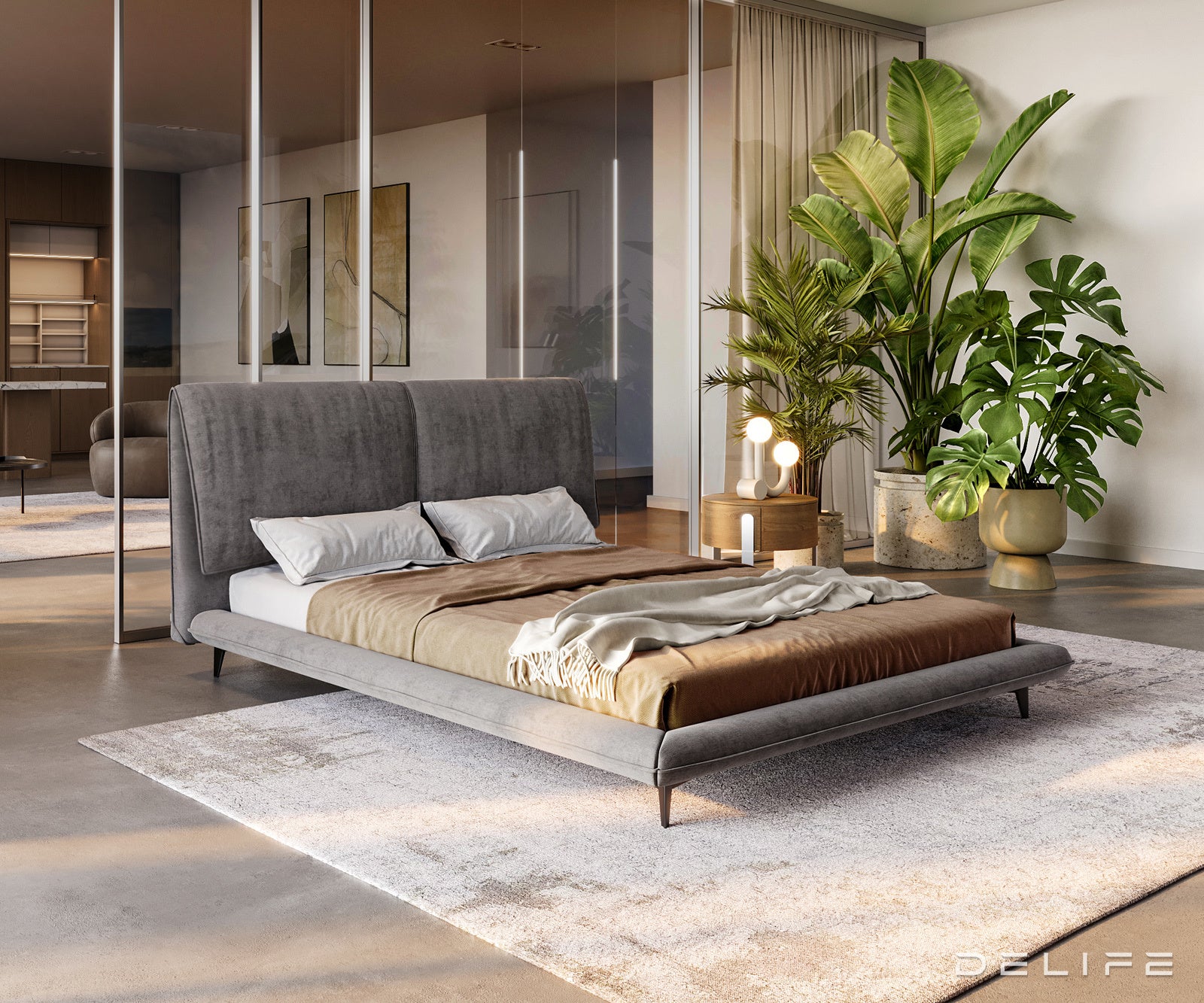 Posteljni okvir Cousino, material: mikrofibra