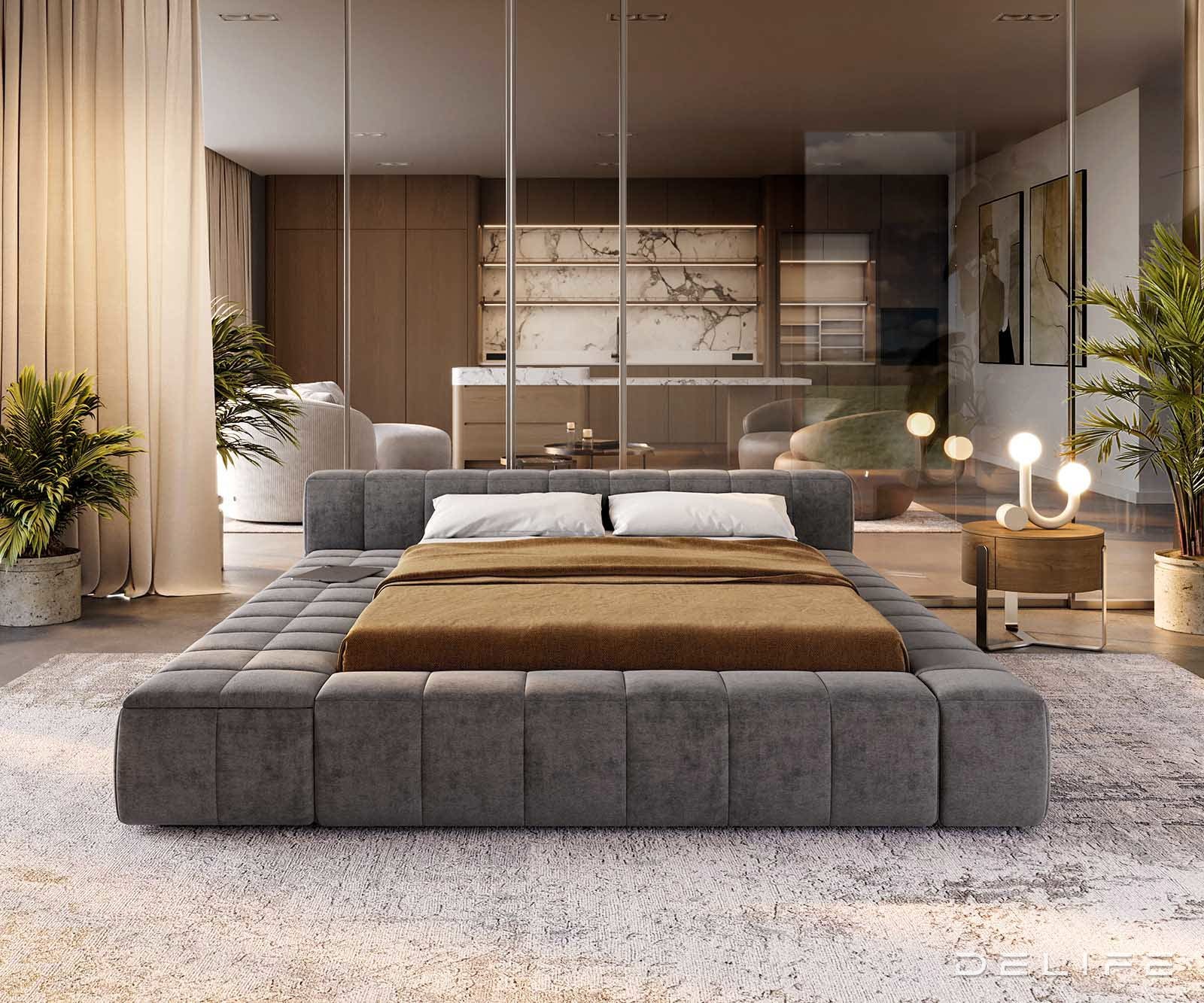 Posteljni okvir Espazio, material: mikrofibra