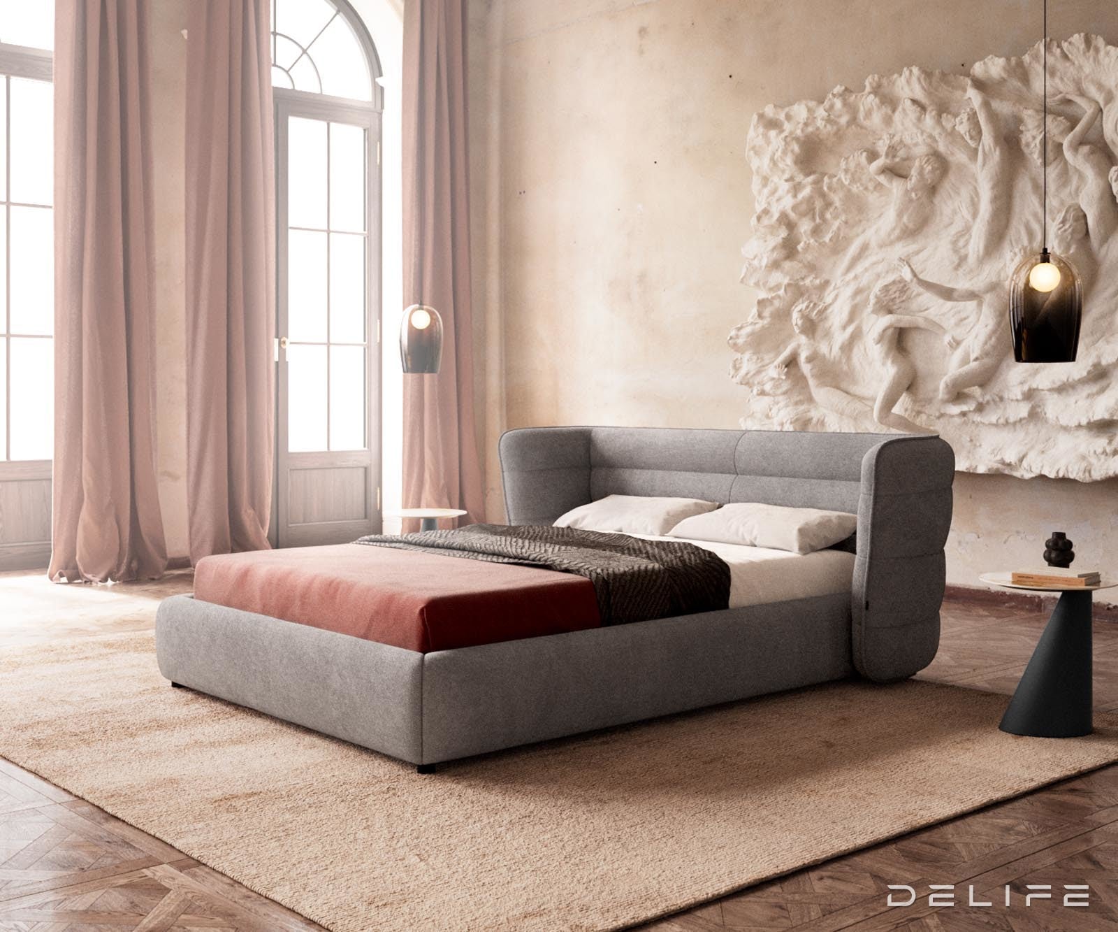 Posteljni okvir Simea, material: mikrofibra