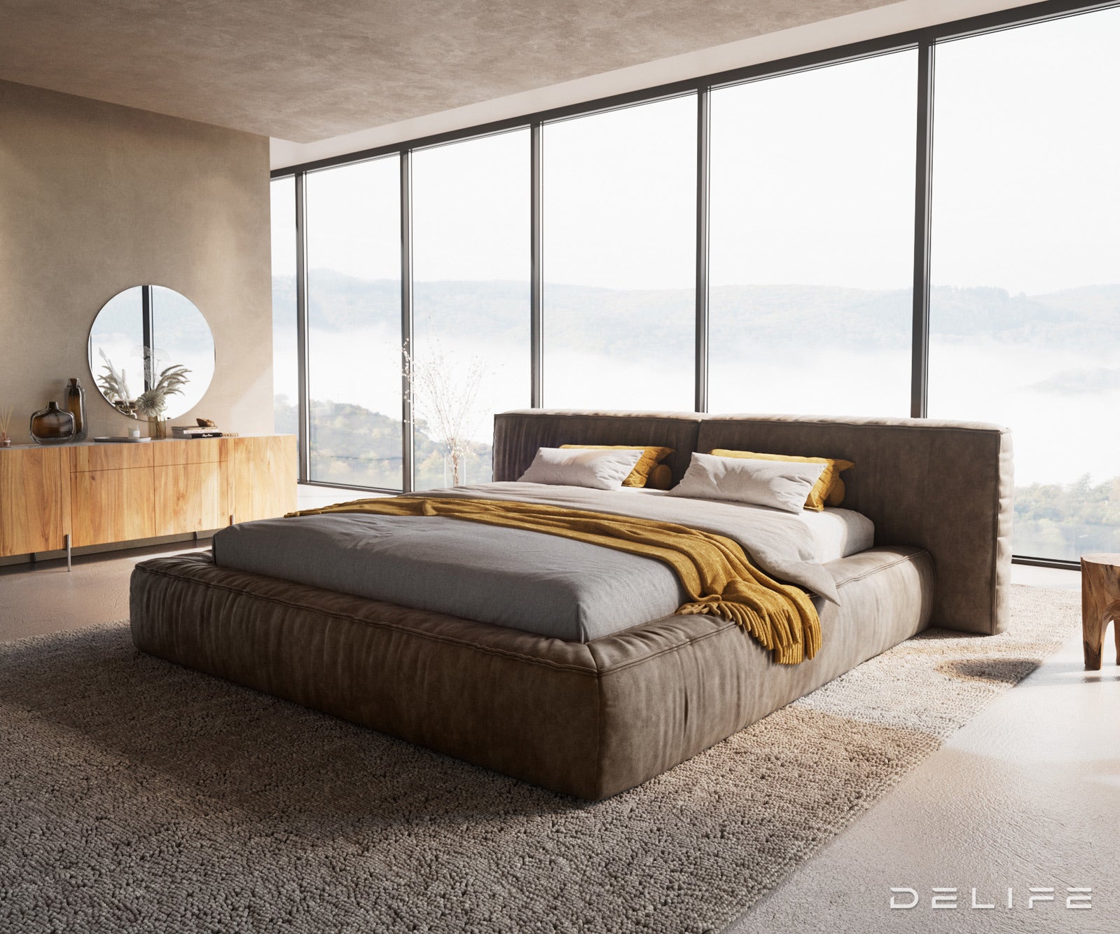 Posteljni okvir Coperti, material: mikrofibra