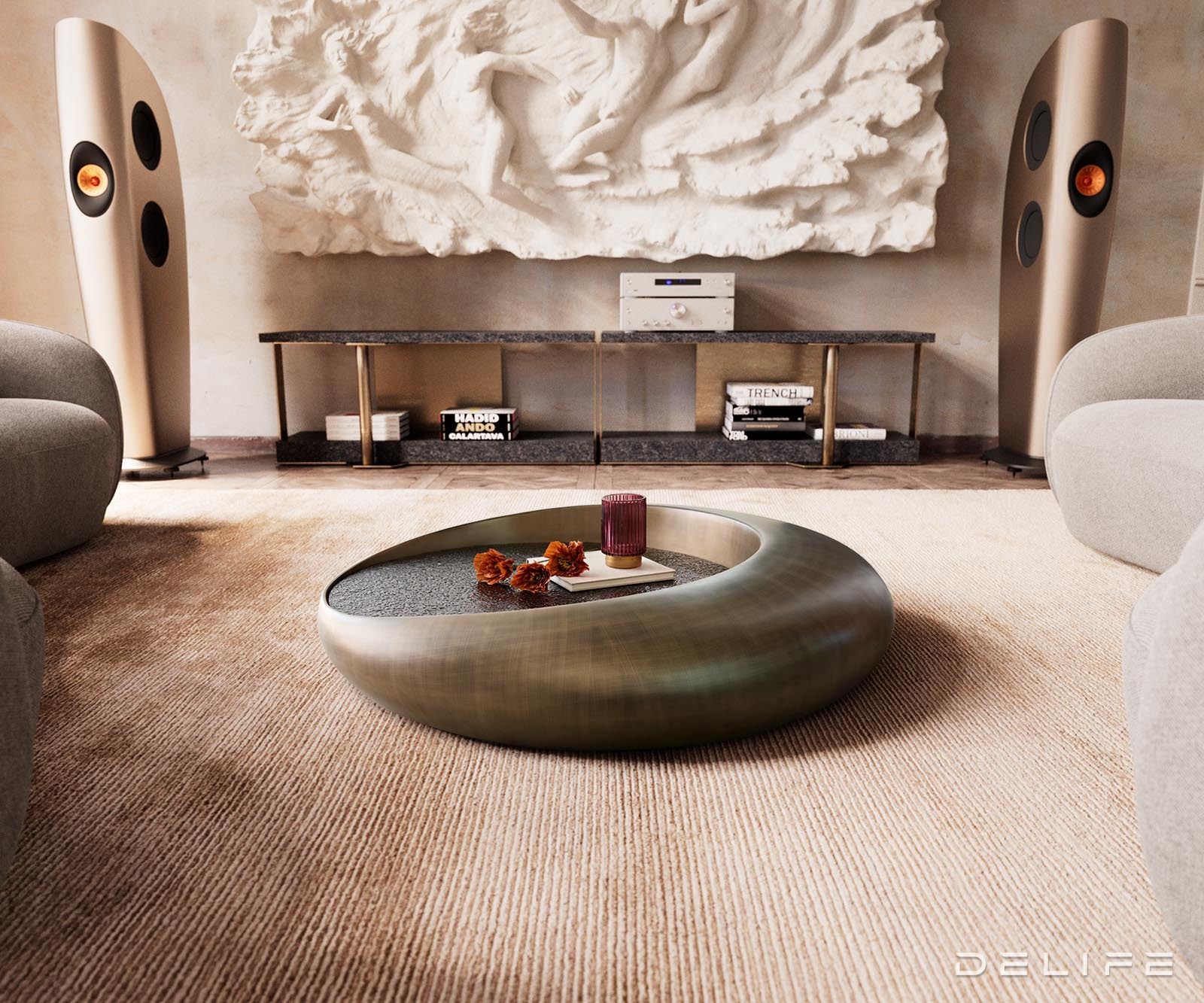 Klubska mizica Blaise 100x100cm, Material: Reliefno steklo