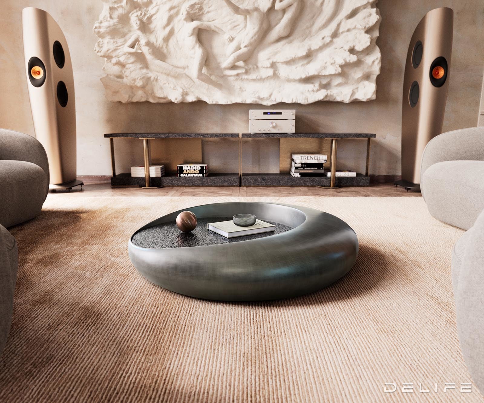 Klubska mizica Blaise 100x100cm, Material: Reliefno steklo