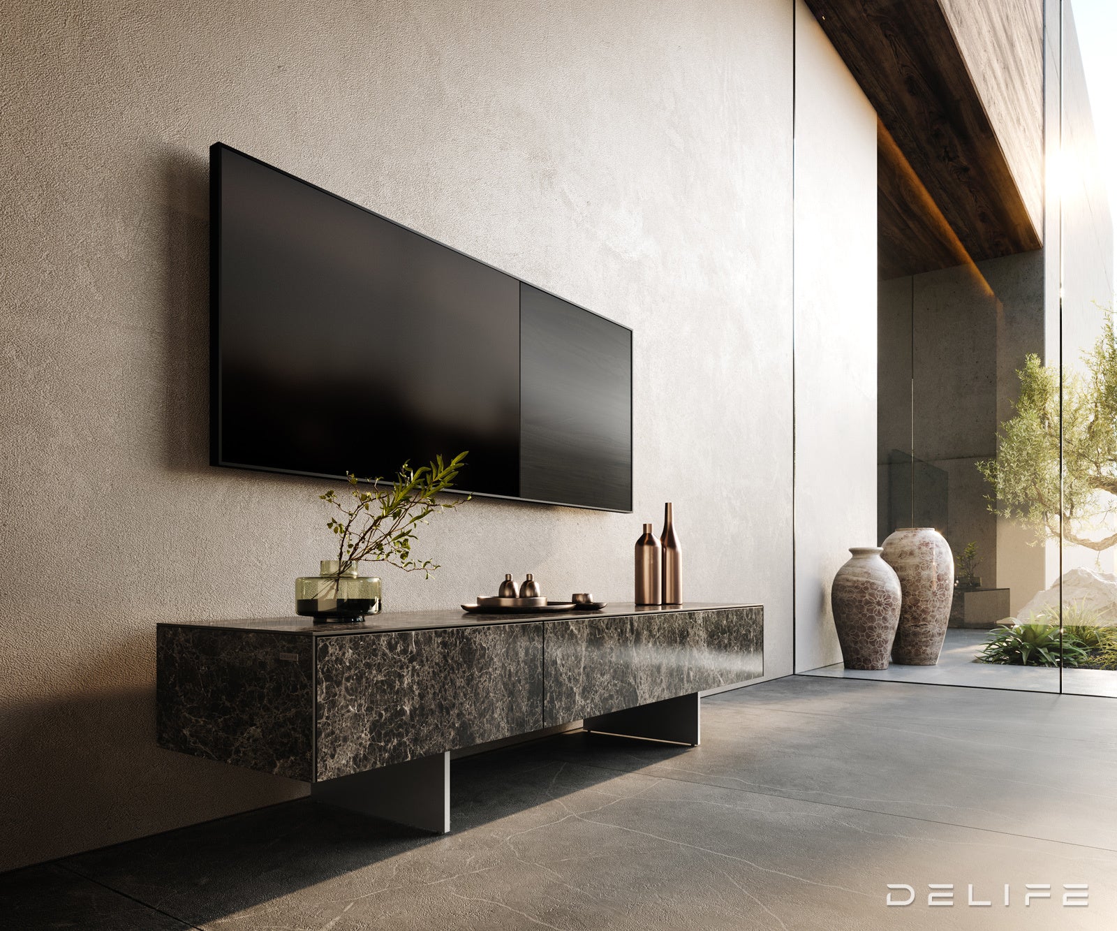 TV komoda Cuor 150x40 cm, material: Emperador Extra Lucidato