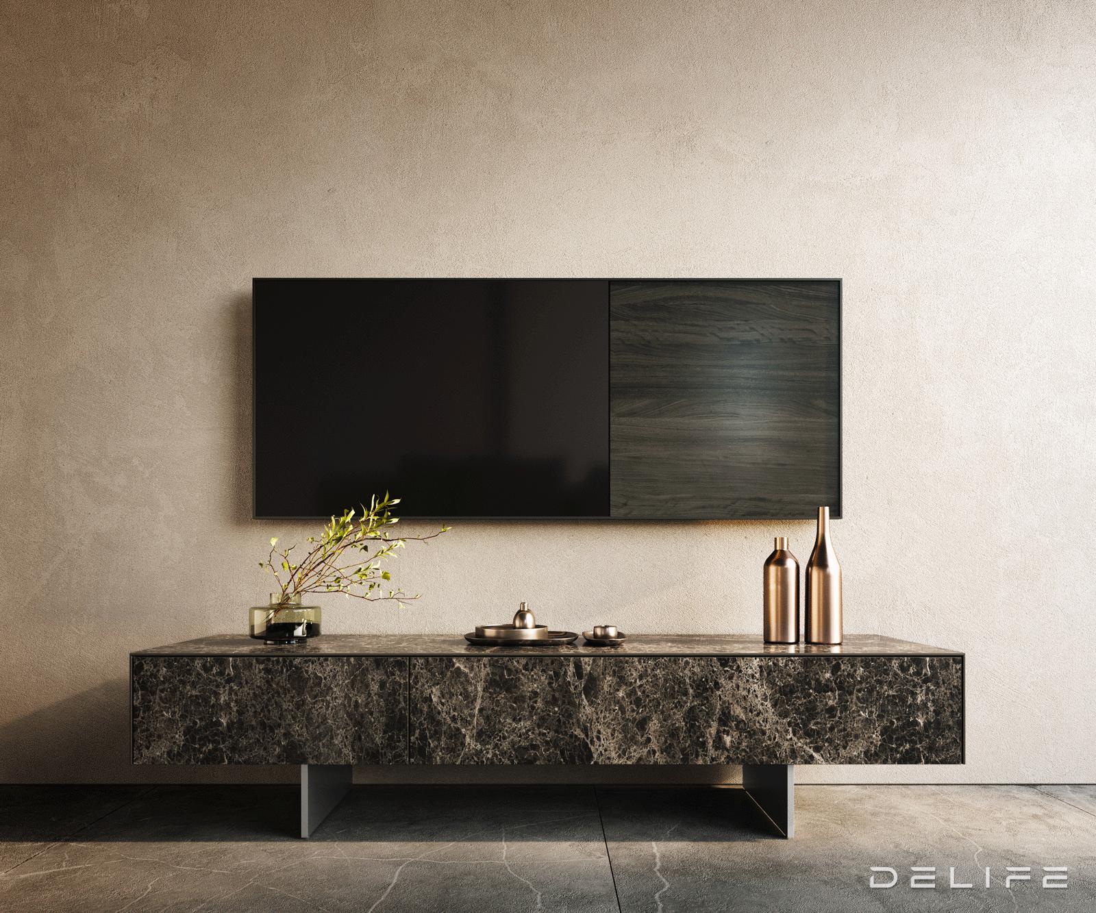 TV komoda Cuor 150x40 cm, material: Emperador Extra Lucidato