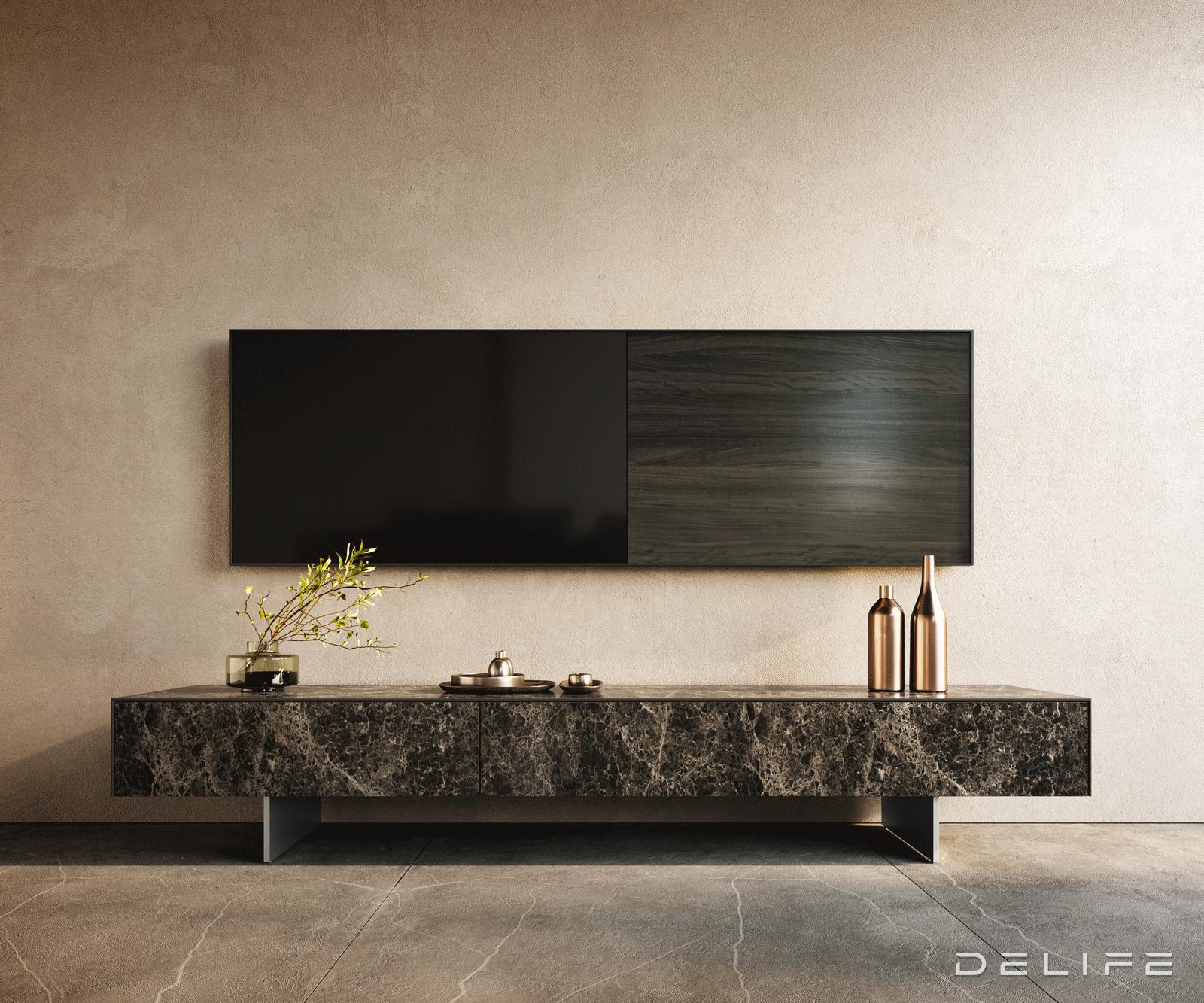 TV komoda Cuor 200x40 cm, material: Emperador Extra Lucidato