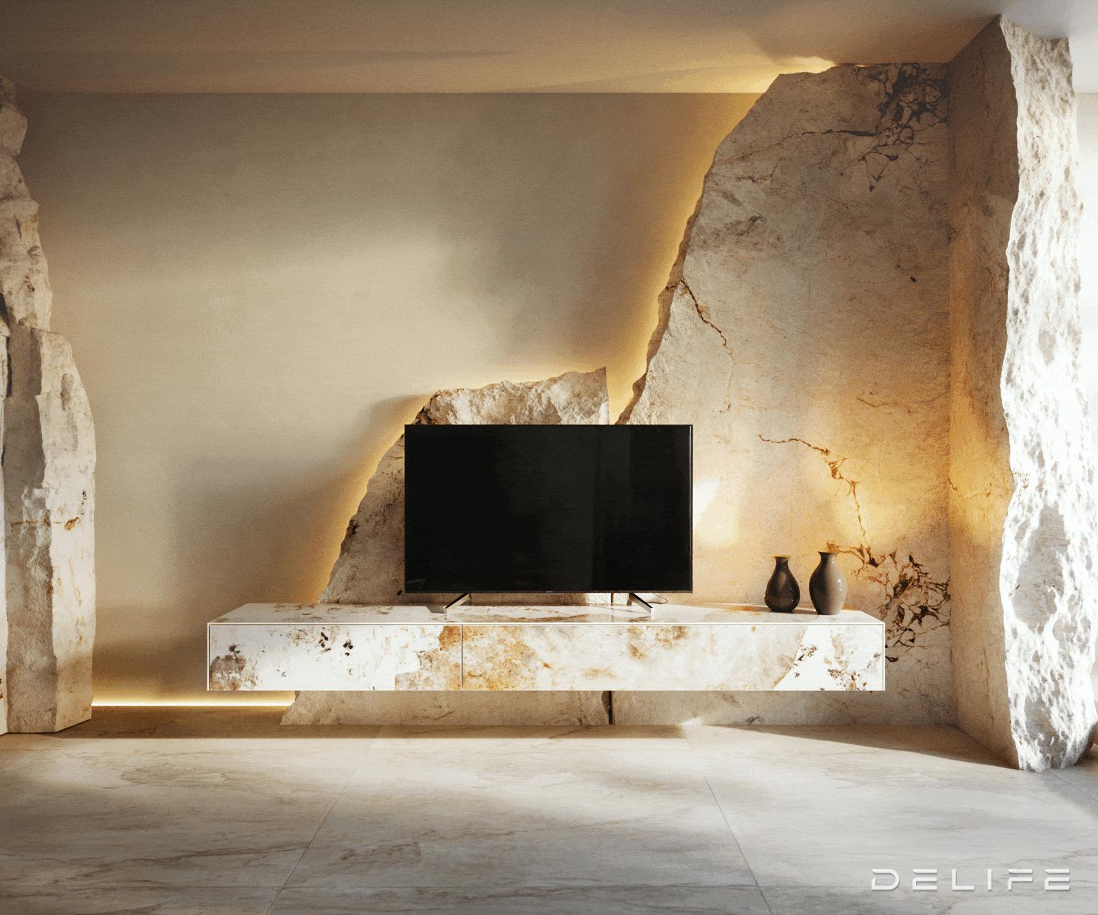 TV komoda Cuor 200x35cm, material: keramika Minas Melange